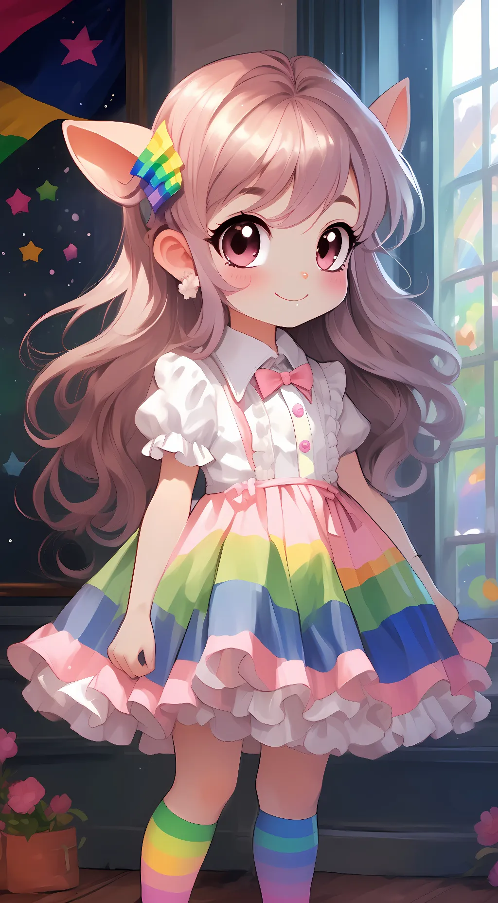 ai character: Rainbow background