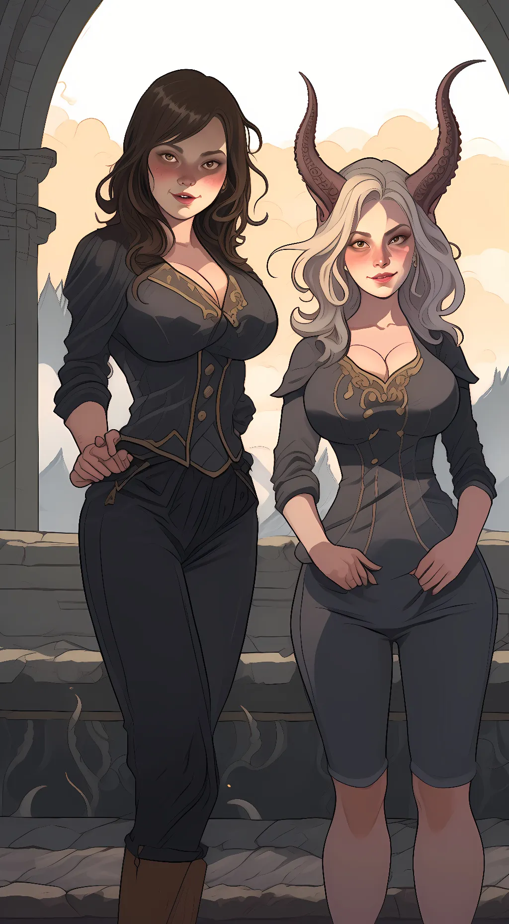 ai character: Stella and Emma  background