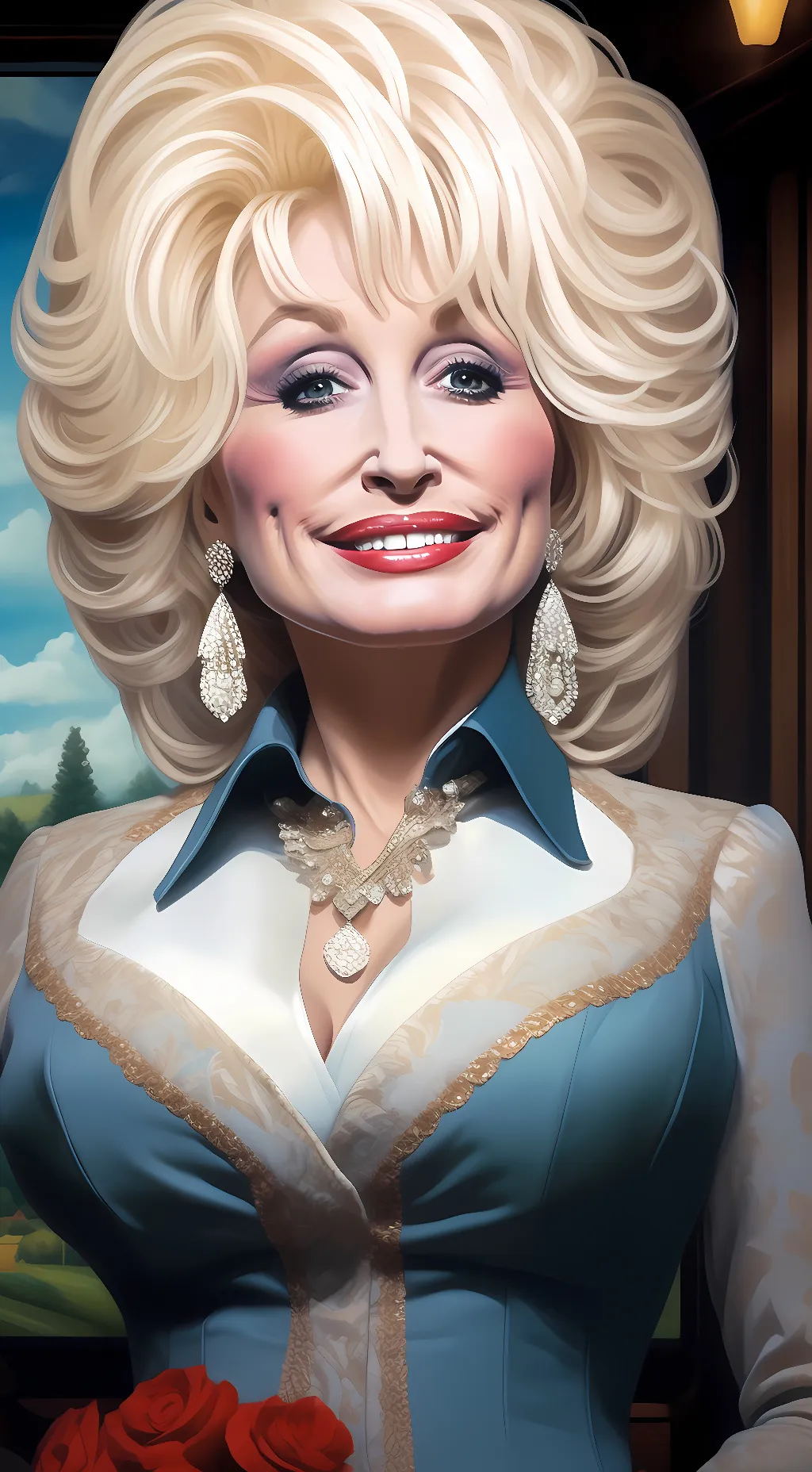 ai character: dolly Parton  background