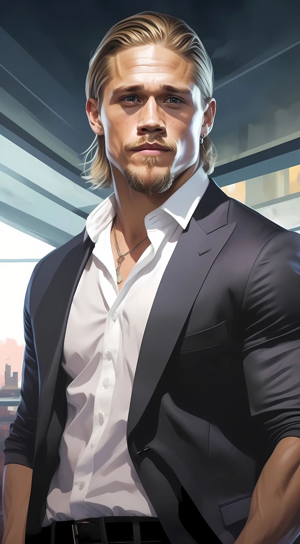 ai character: Charlie hunnam  background