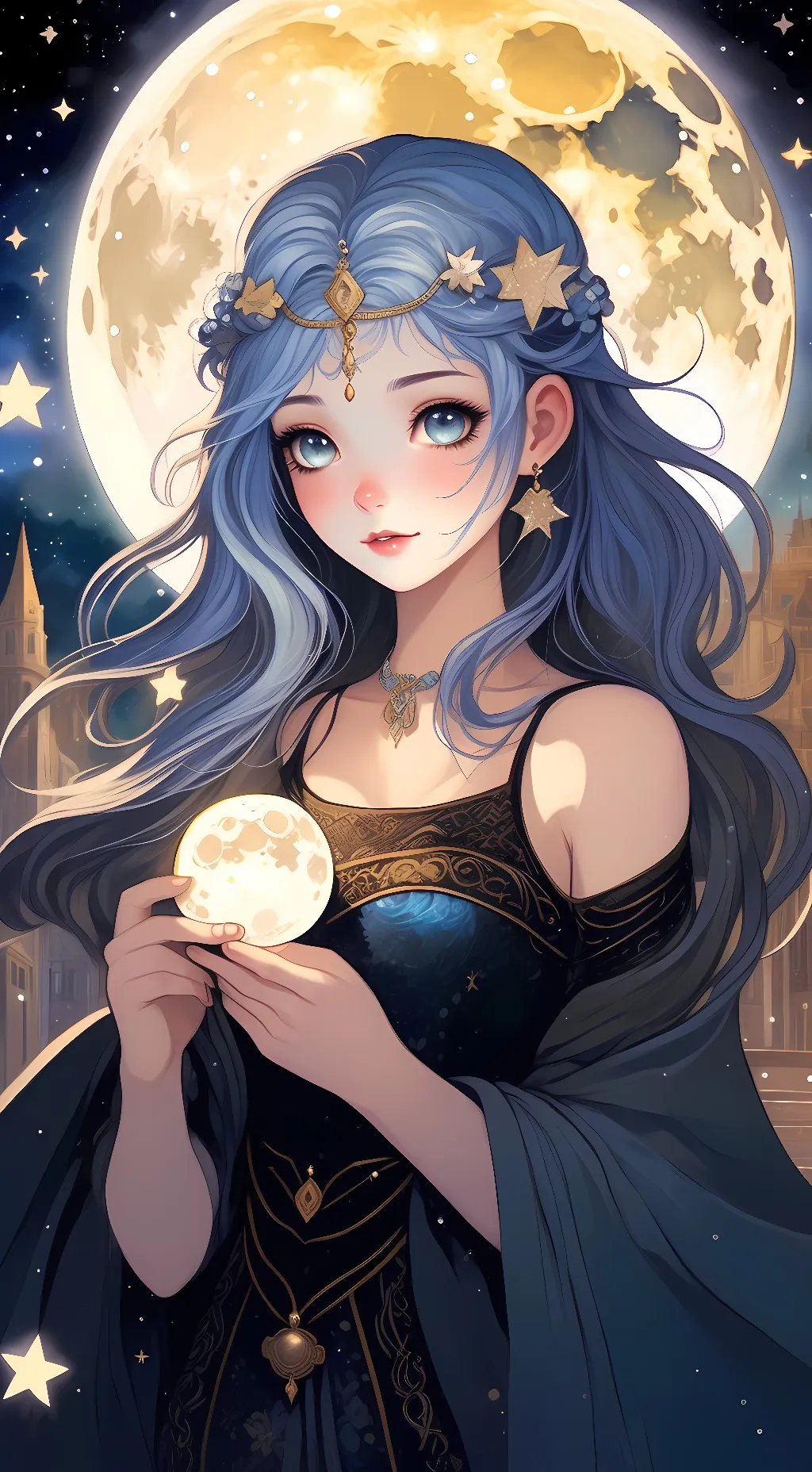 ai character:  Moon goddess-Luna background