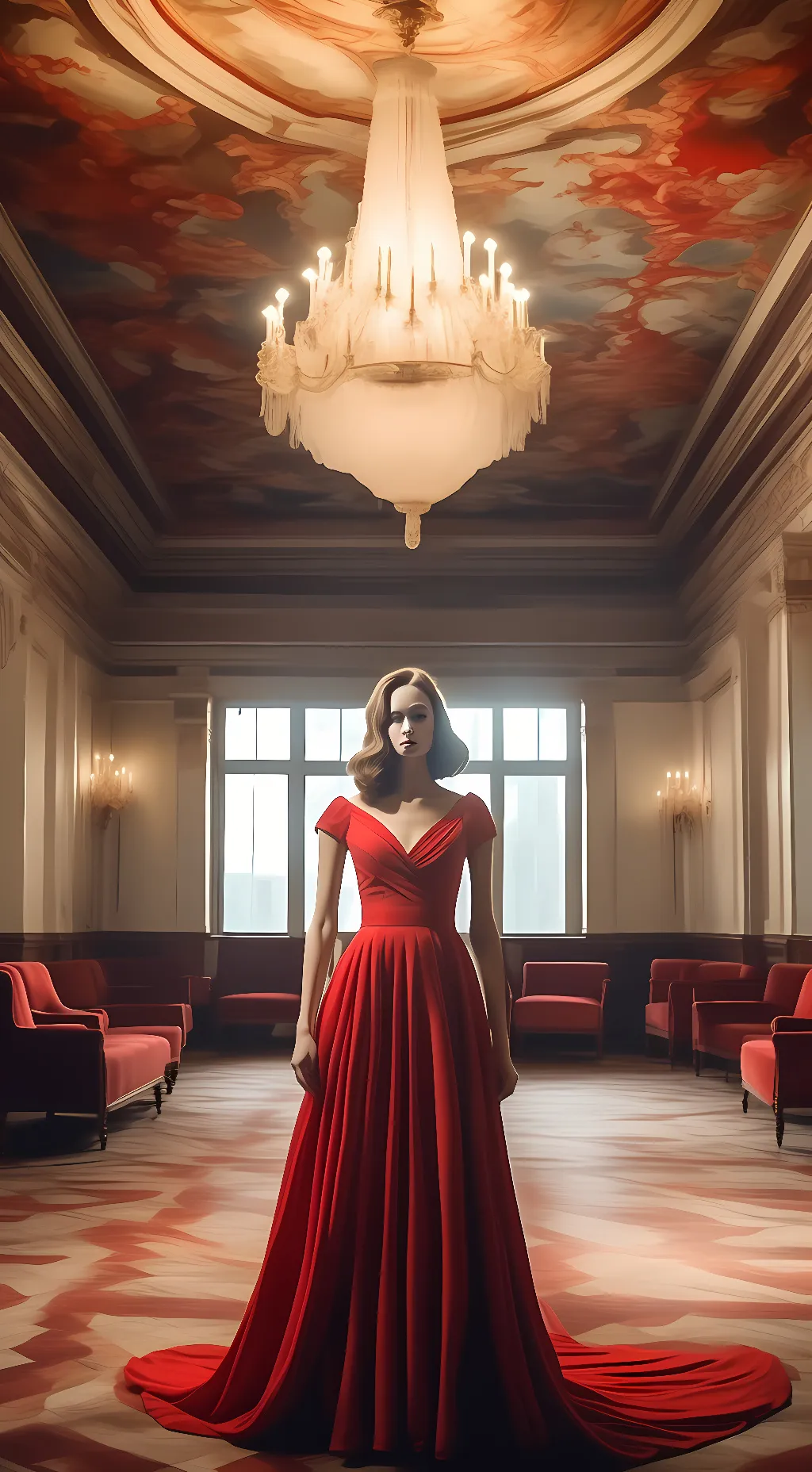 ai character: lady in red(Rose) background