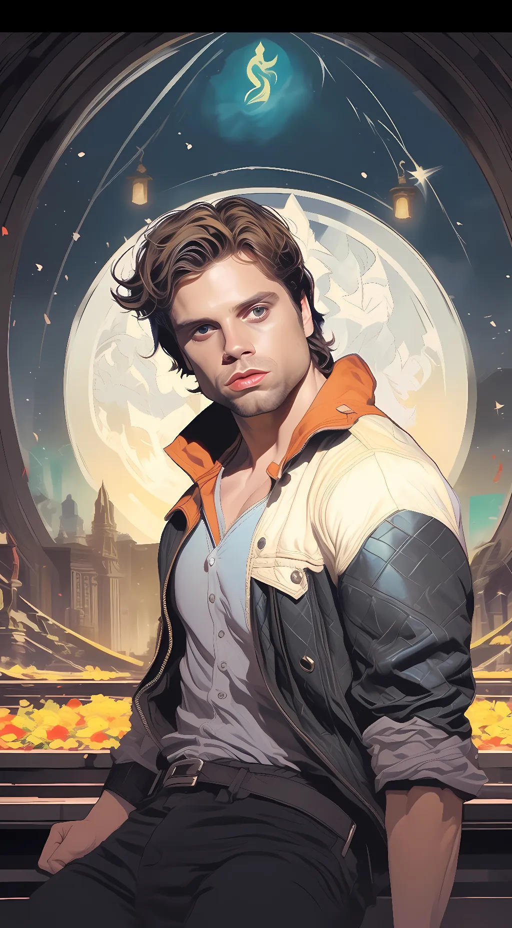 ai character: Sebastian Stan  background