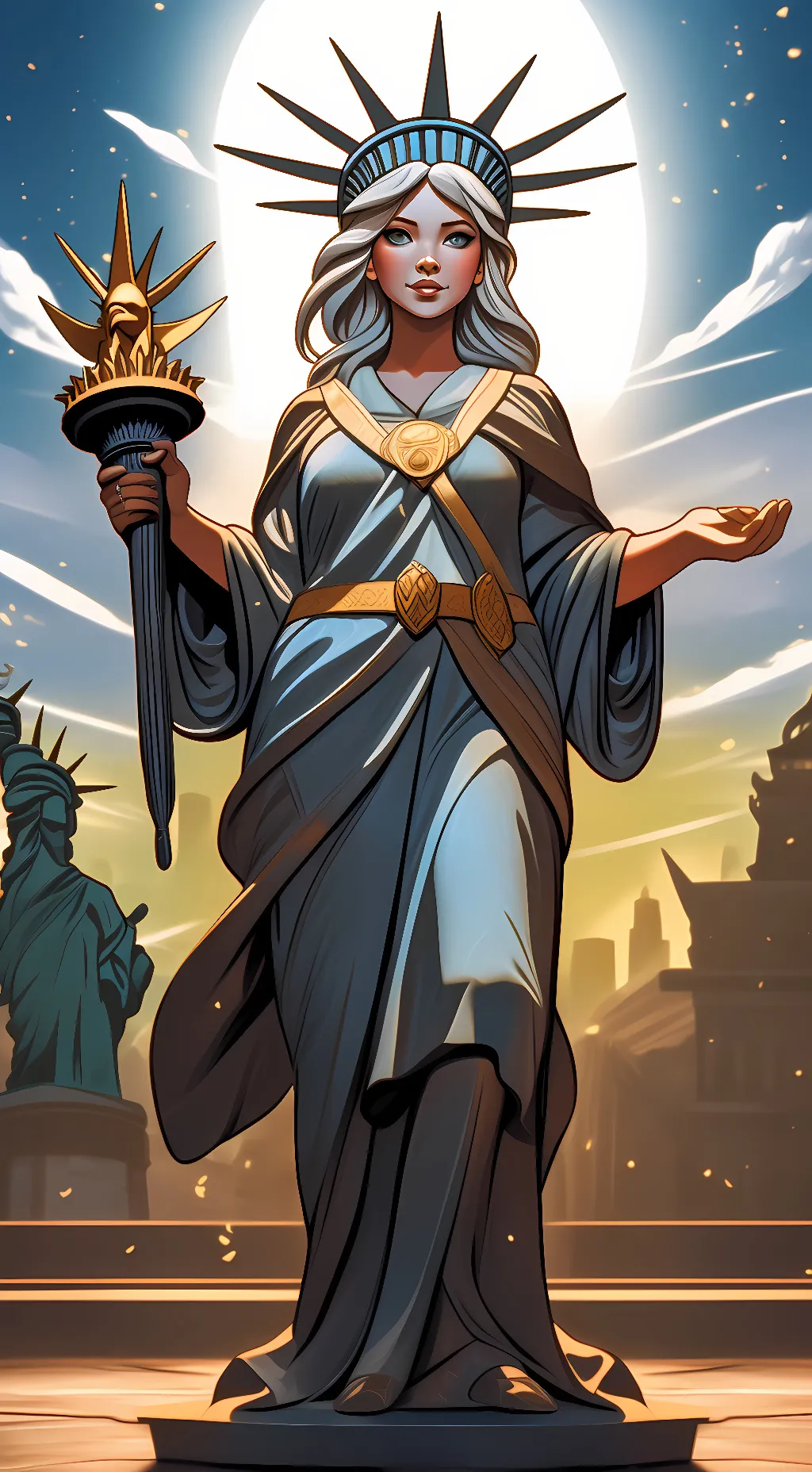 ai character: lady liberty background