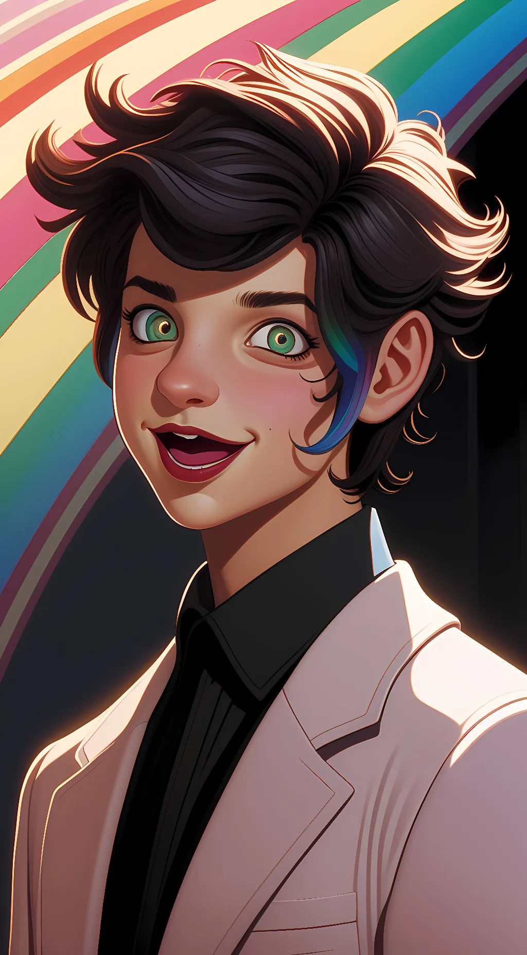 ai character: Rainbow factorwall background