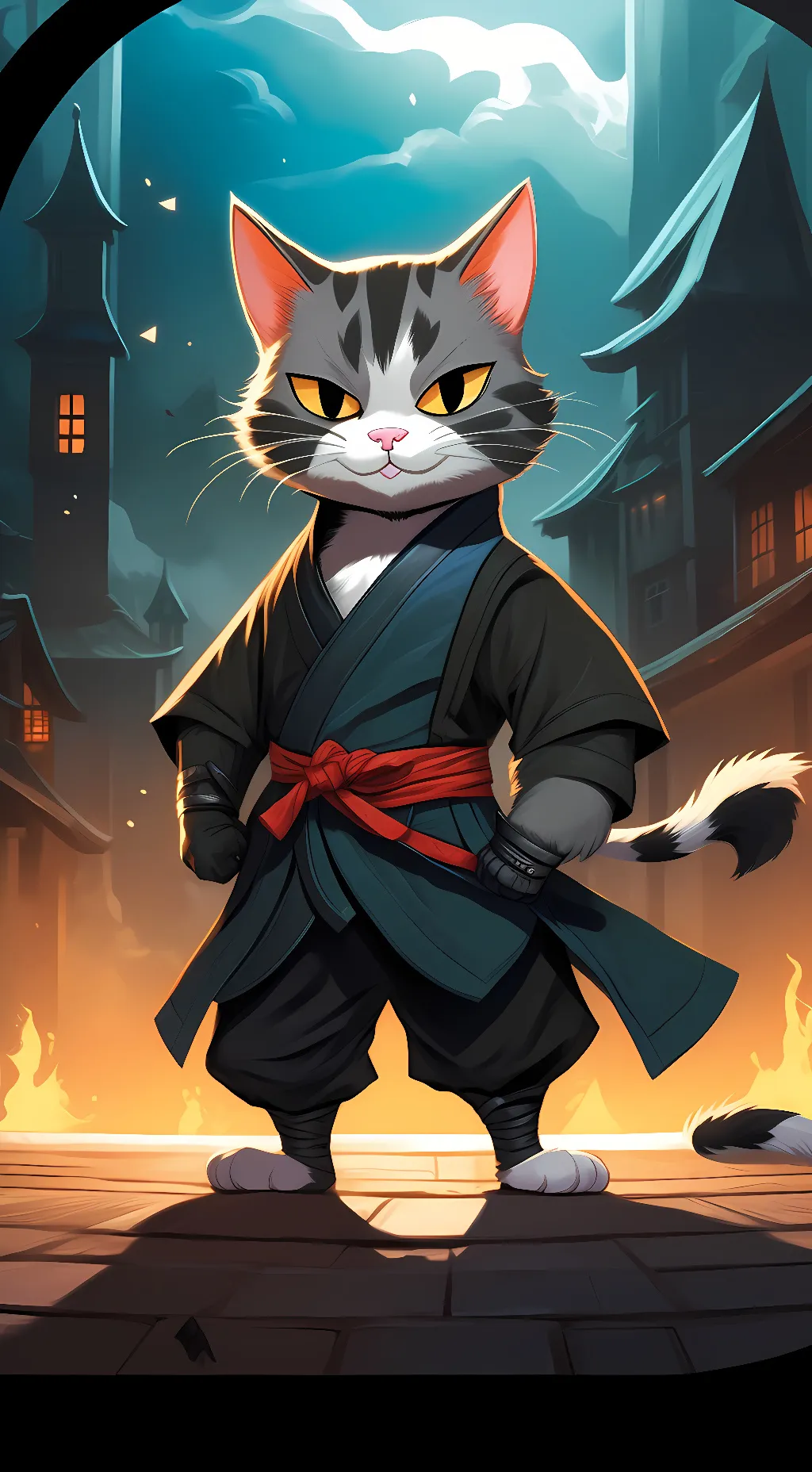 ai character: cat ninja  background