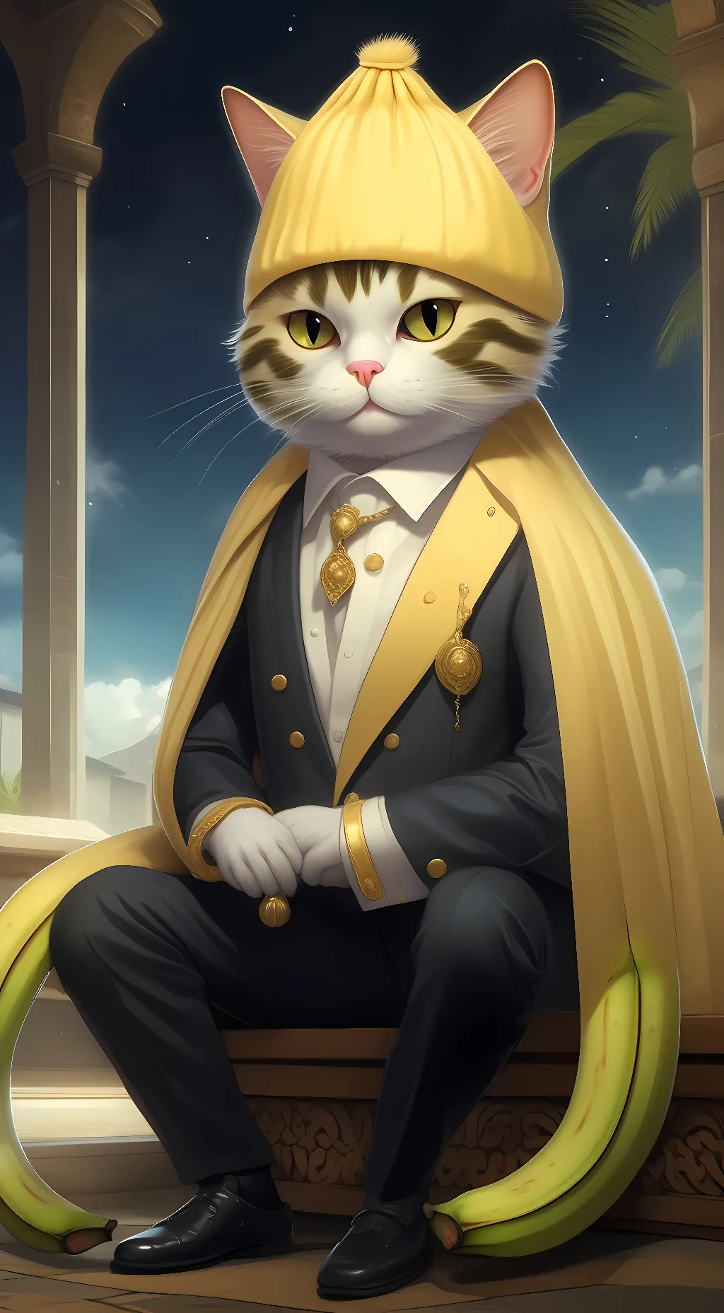 ai character: banana cat background