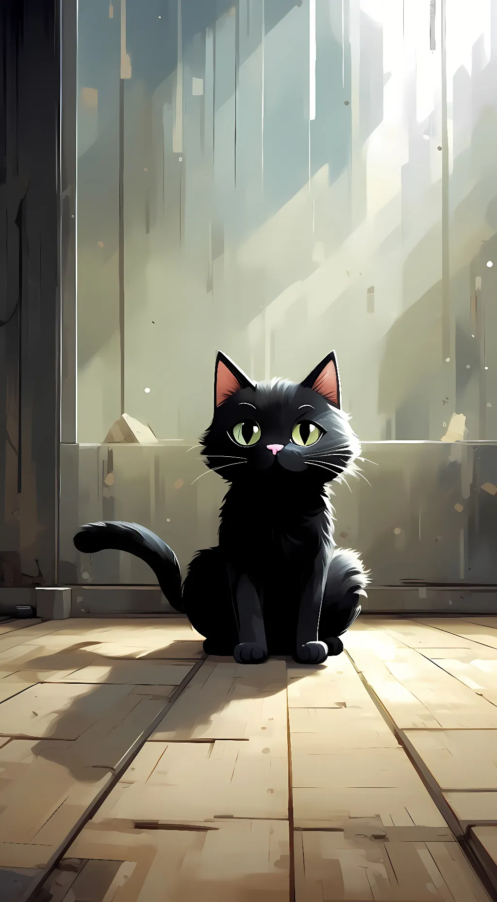 ai character: Black cat. background