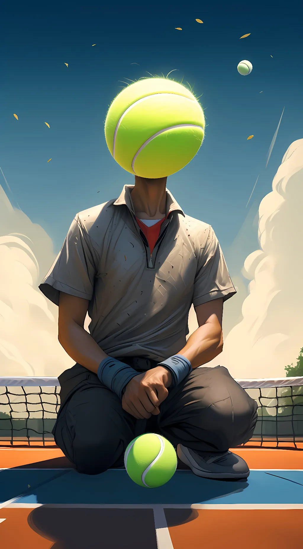 ai character: Tennis ball-head background