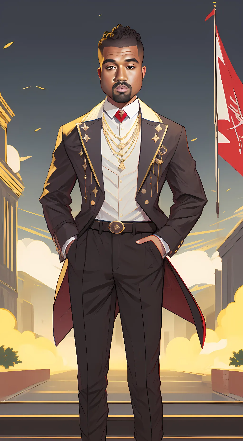 ai character: Kanye West background