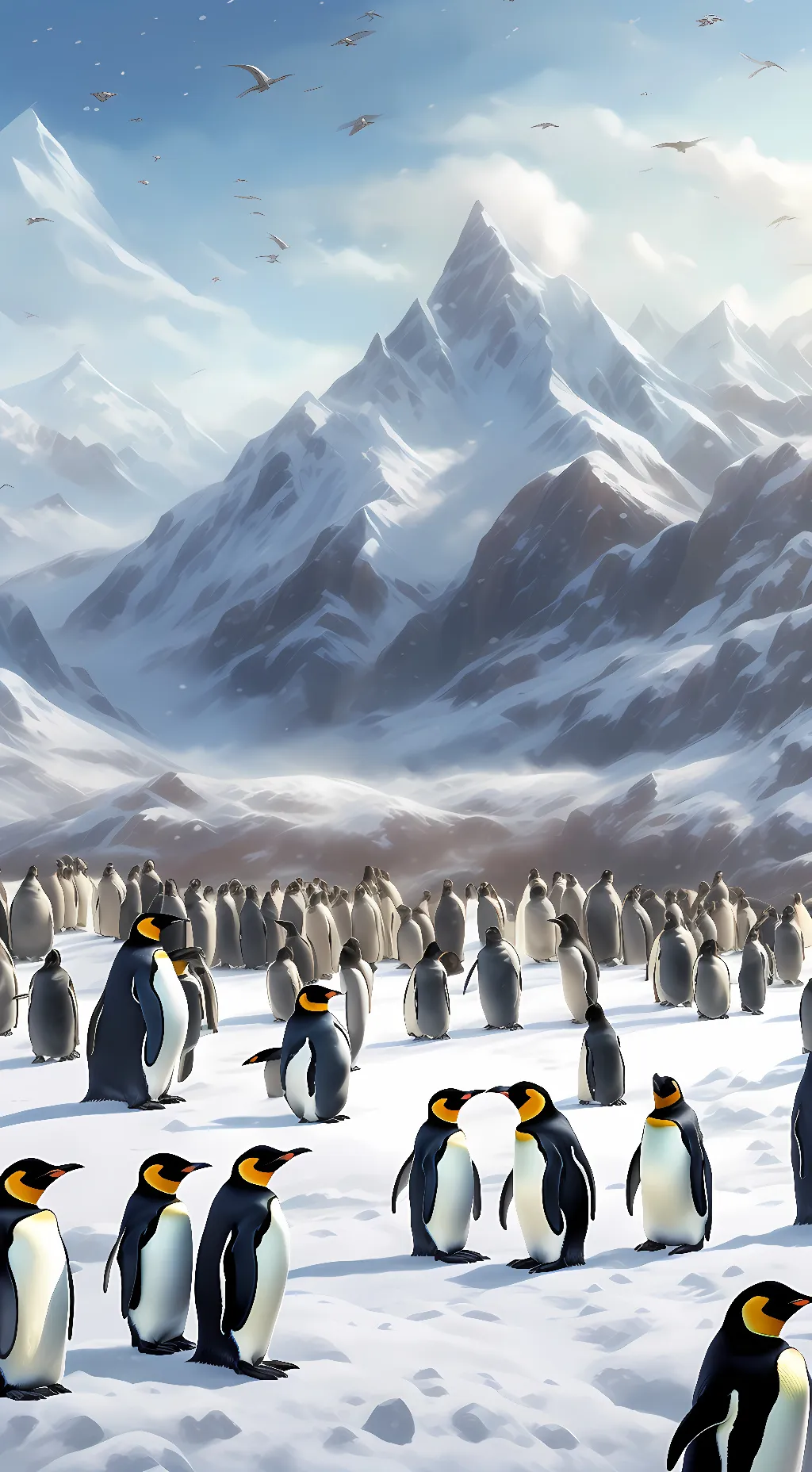 ai character: flock of penguins background