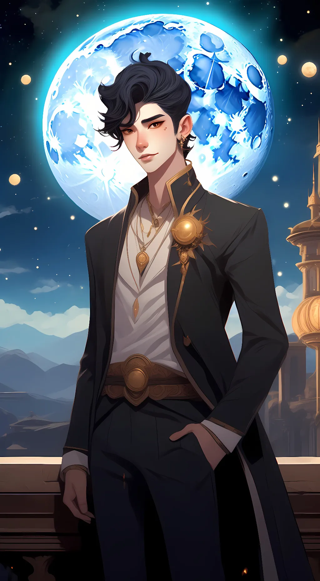 ai character: moon background