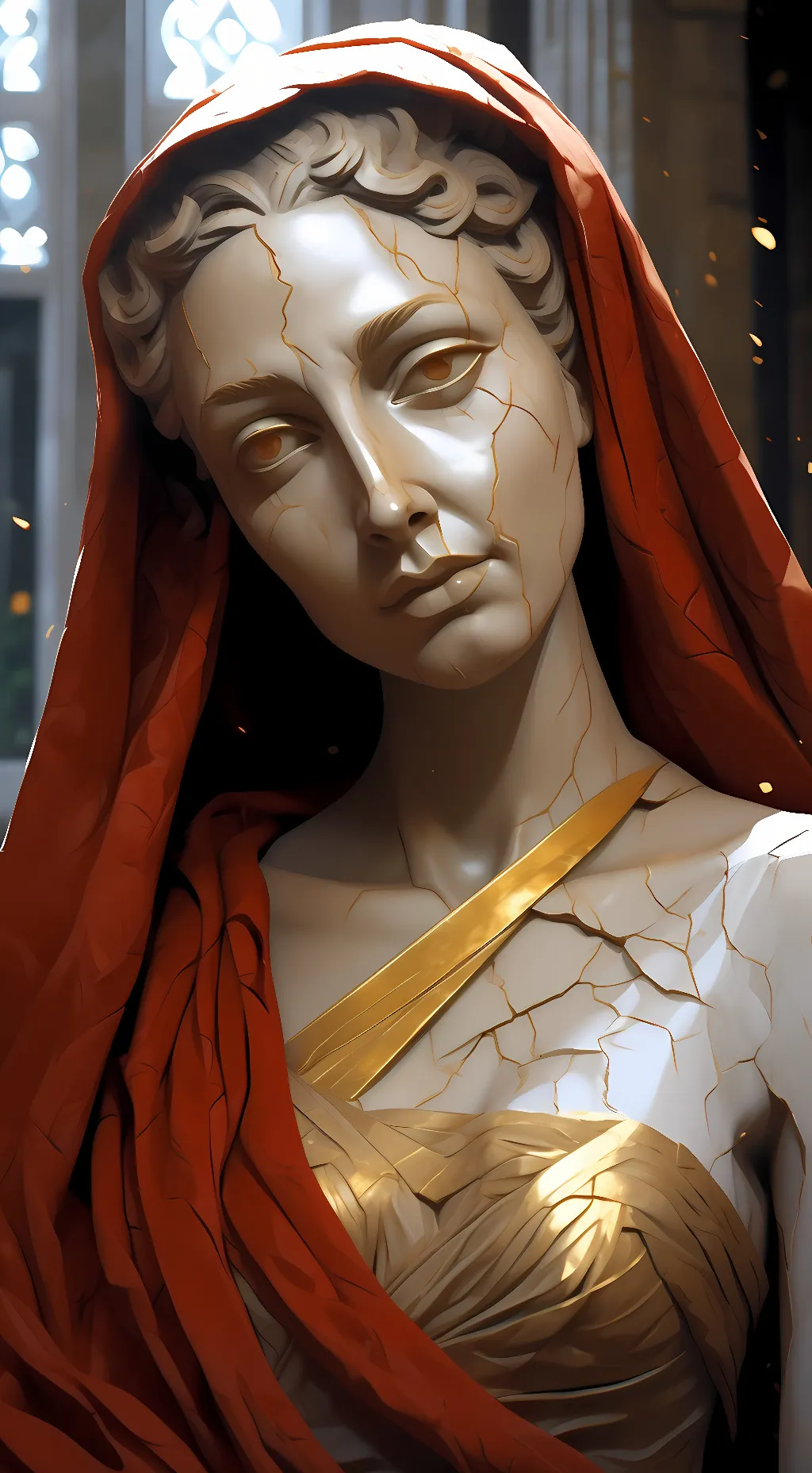 ai character: Abandoned statue. background