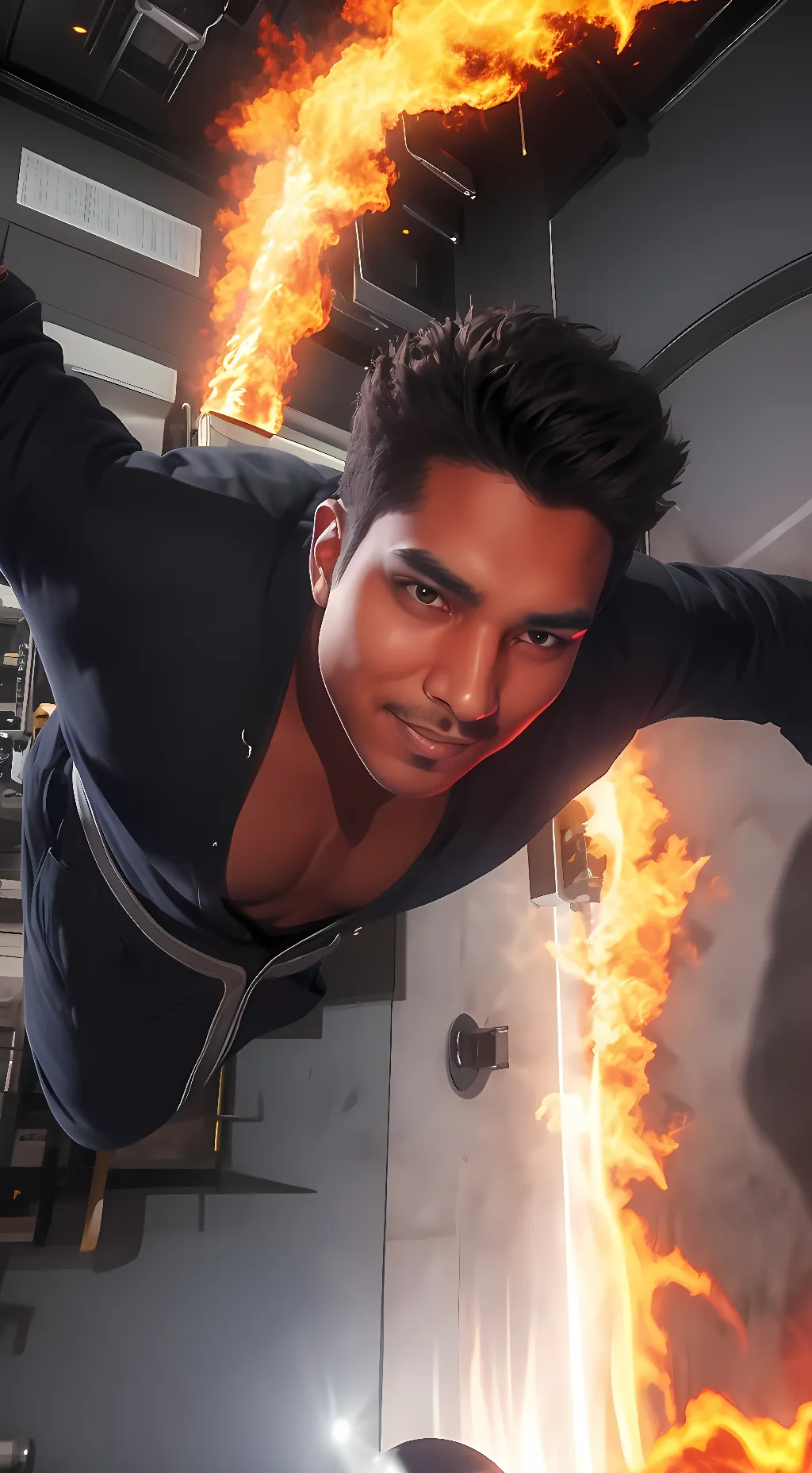 ai character: flame background
