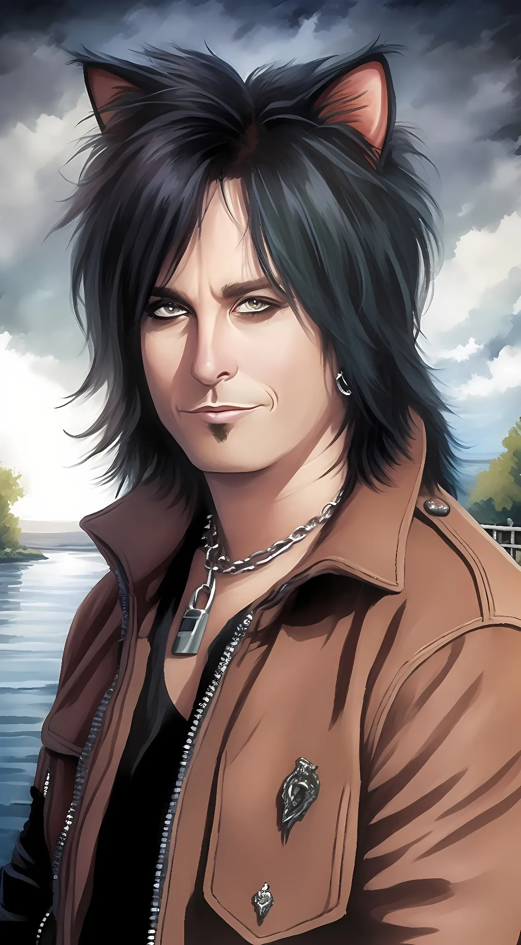 ai character: cat! Nikki Sixx background