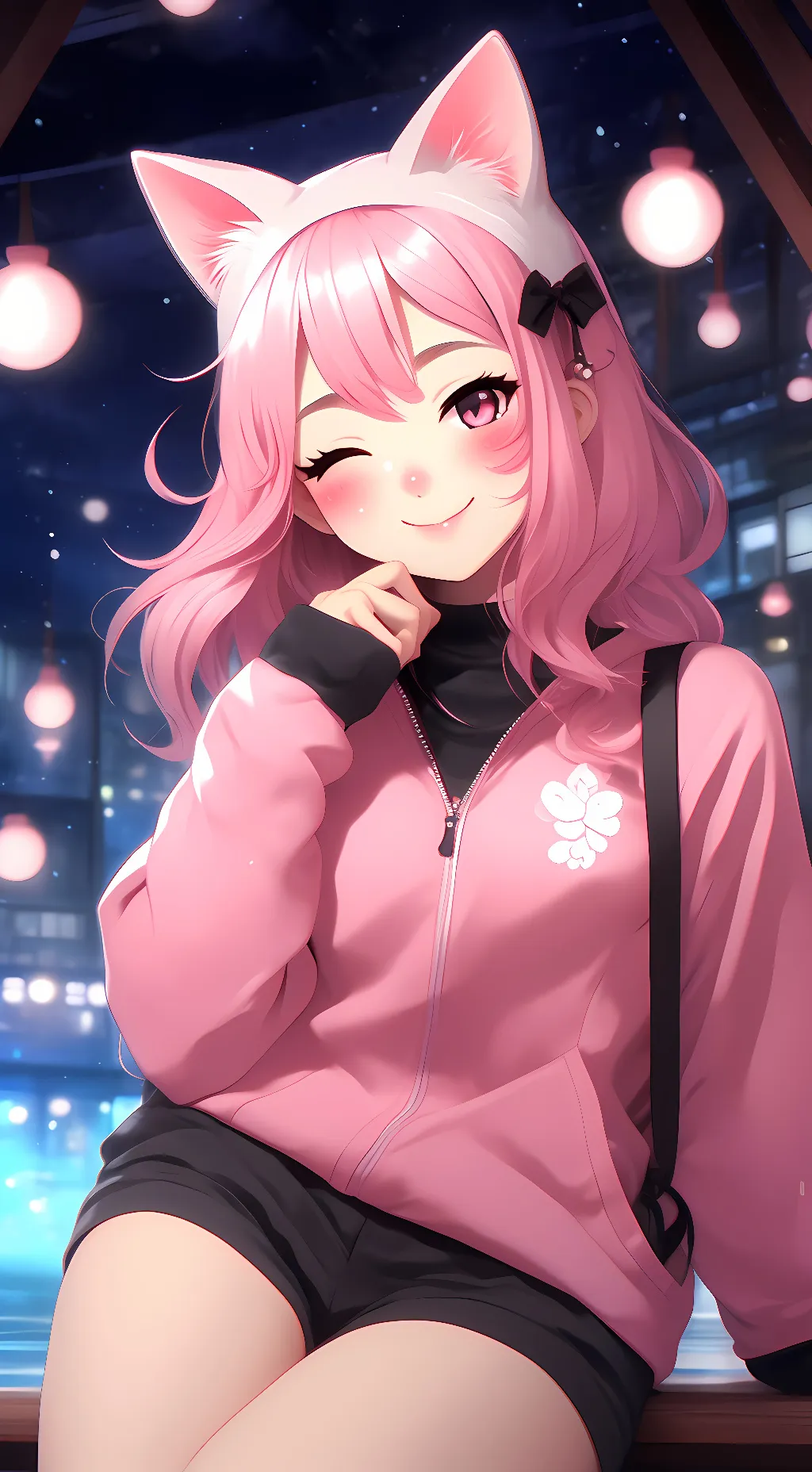 ai character: Neko Girl Pink background