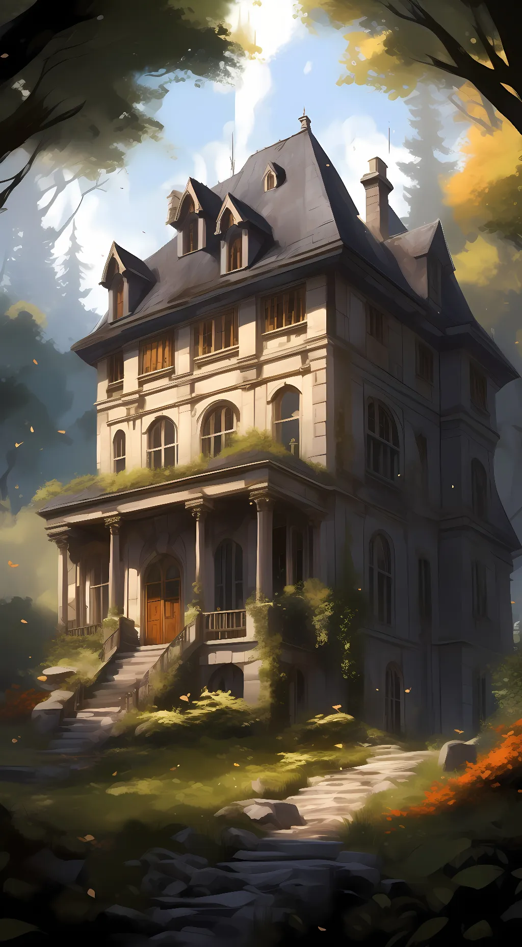 ai character: Slenderman mansion background