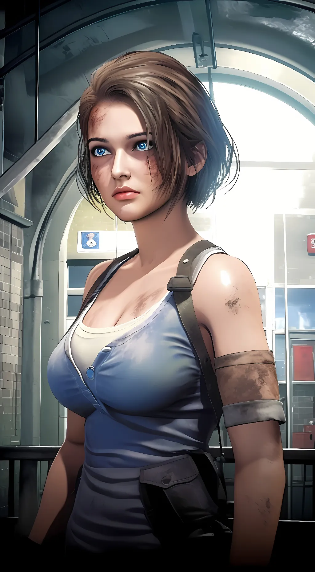 ai character: Jill Valentine  background
