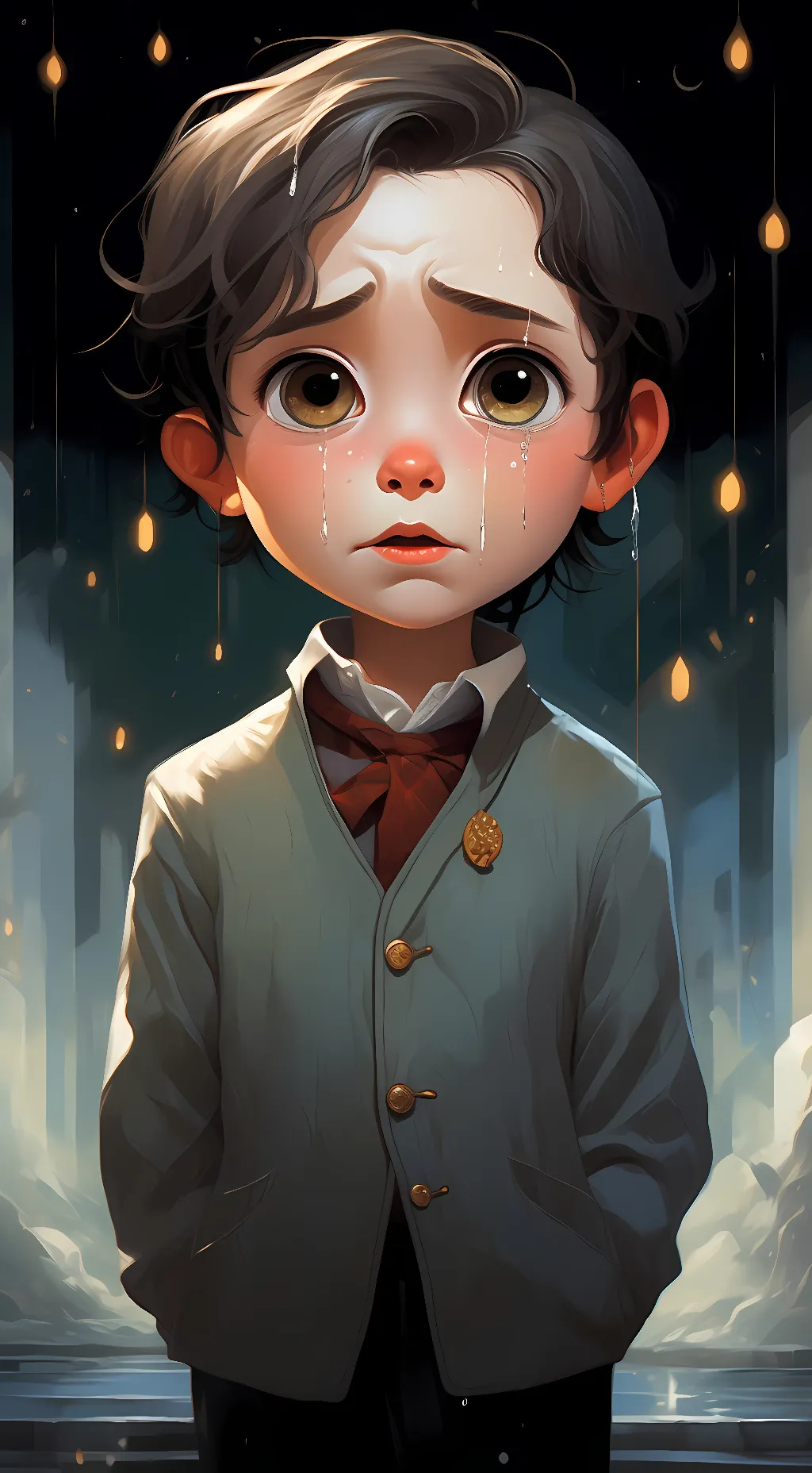 ai character: crying child background
