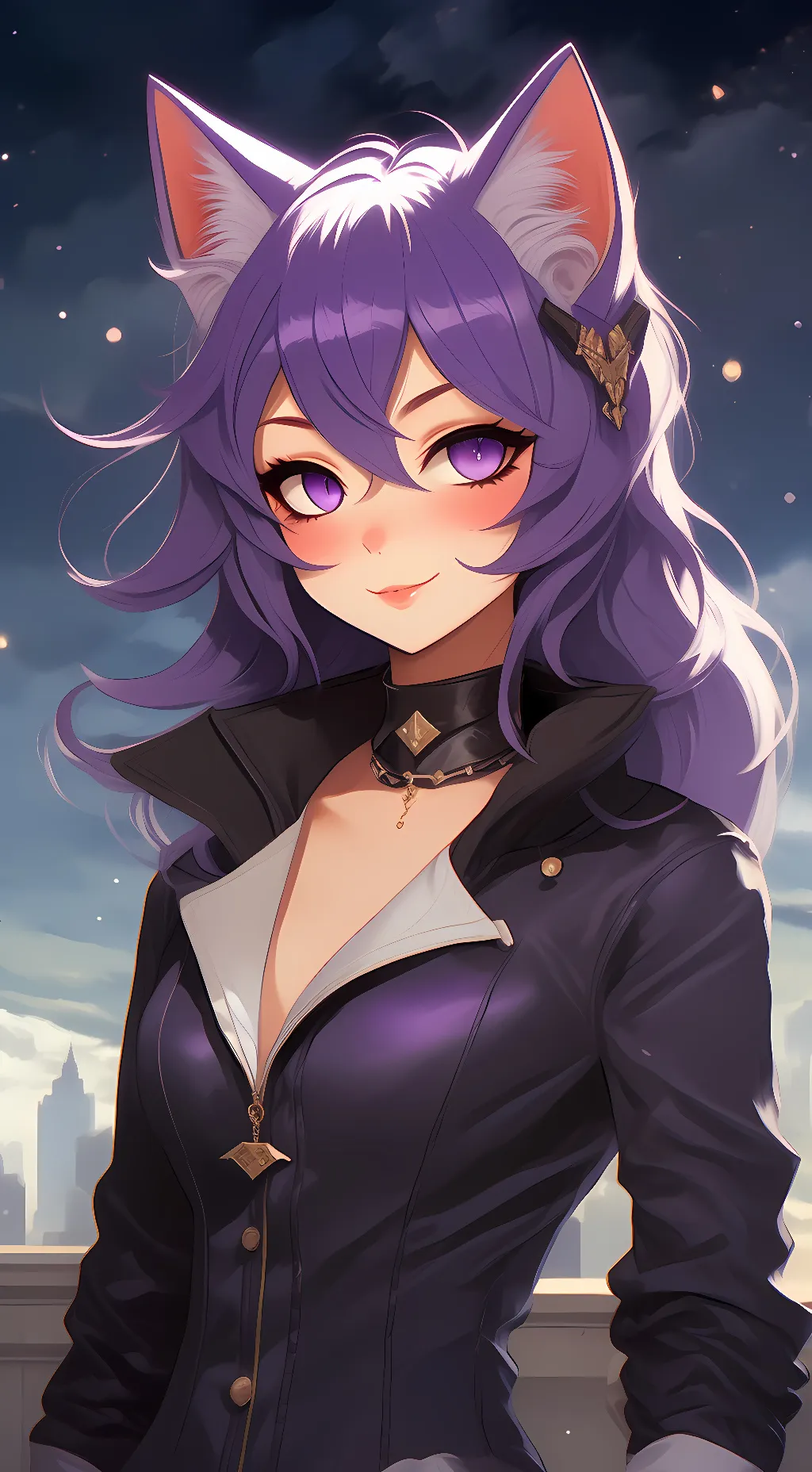 ai character: Purple Catgirl background