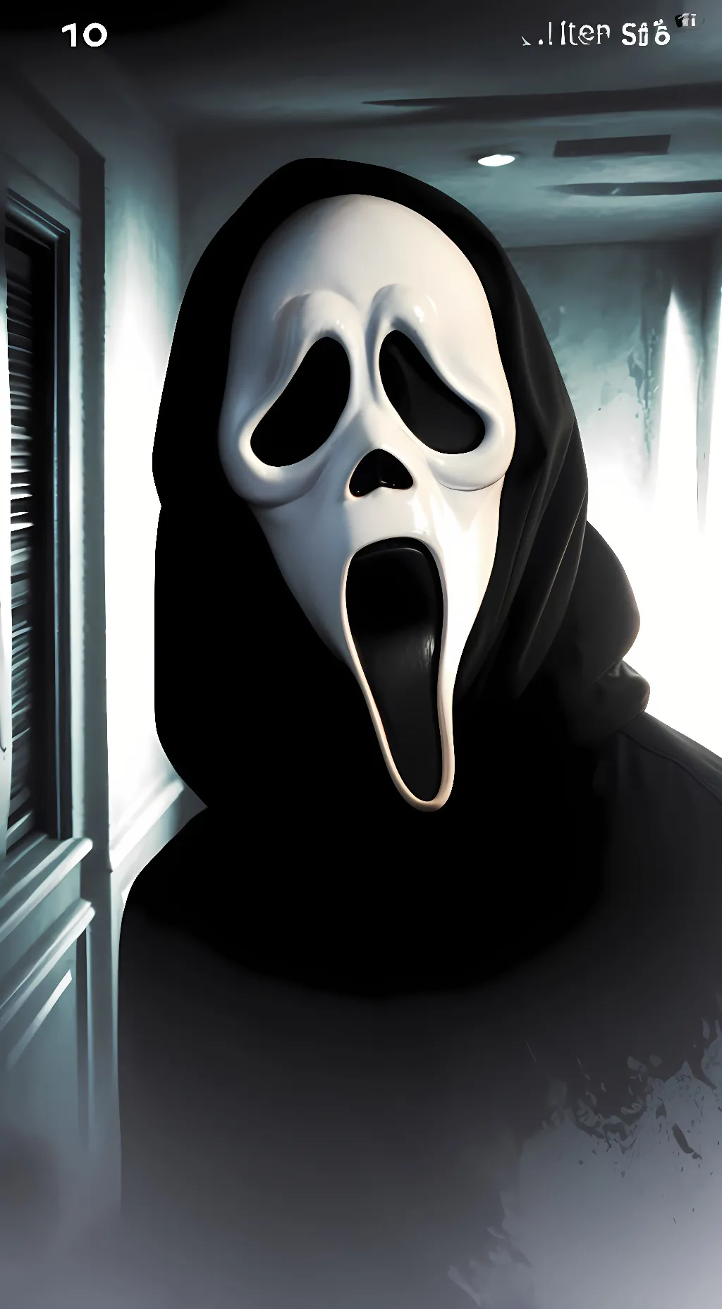 ai character: Ghost face background