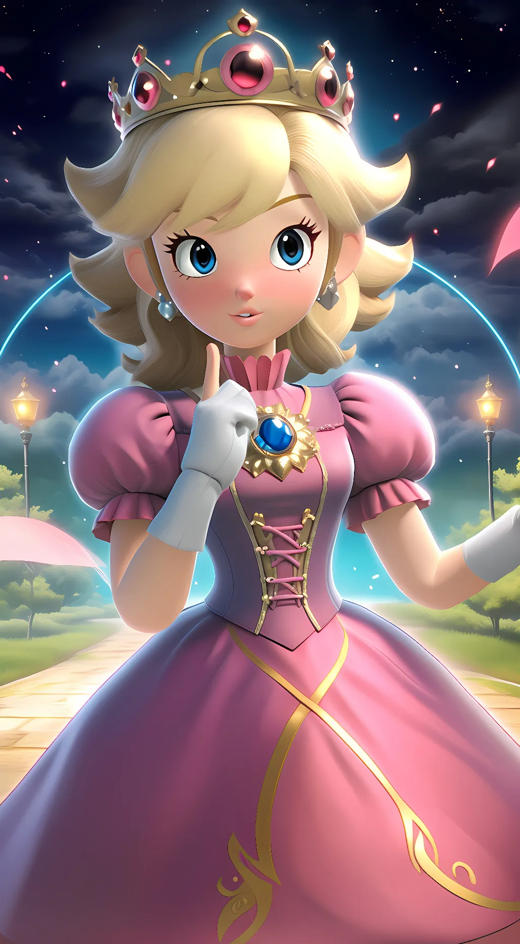 ai character: 🍄Princess Peach 🍑 background