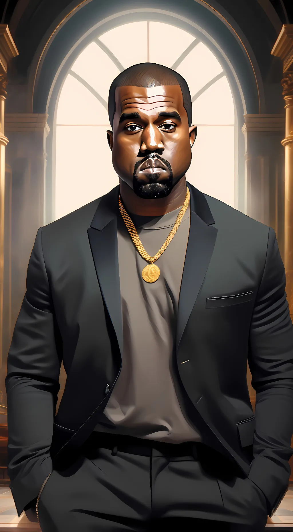 ai character: Kanye West background