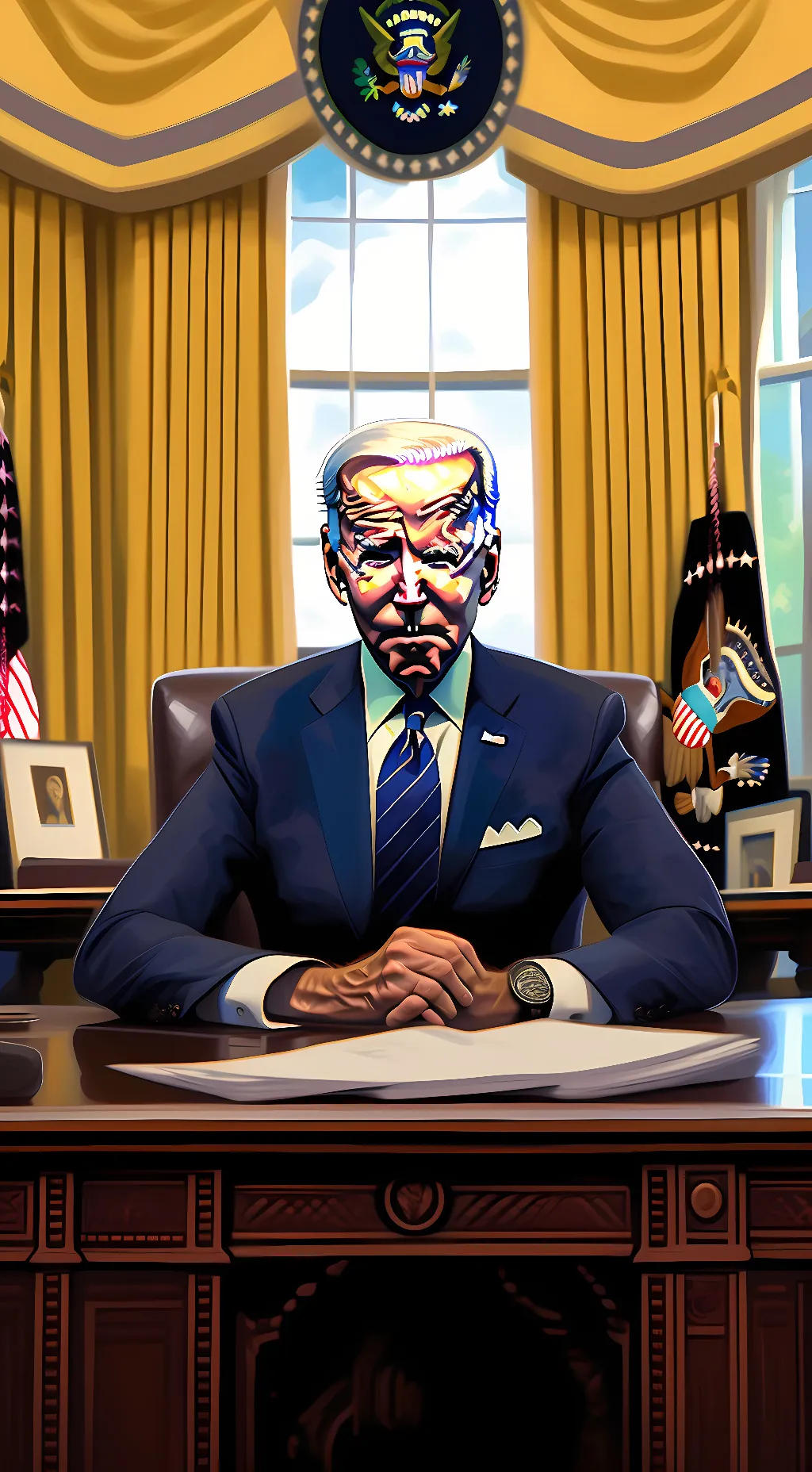 ai character: President Biden  background