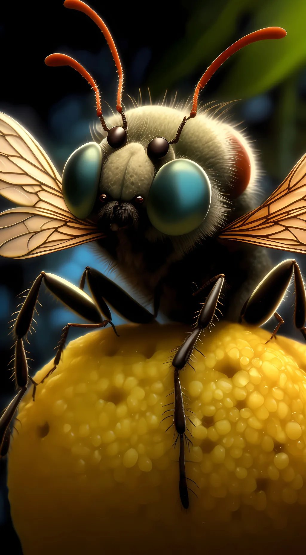 ai character: fruit fly background