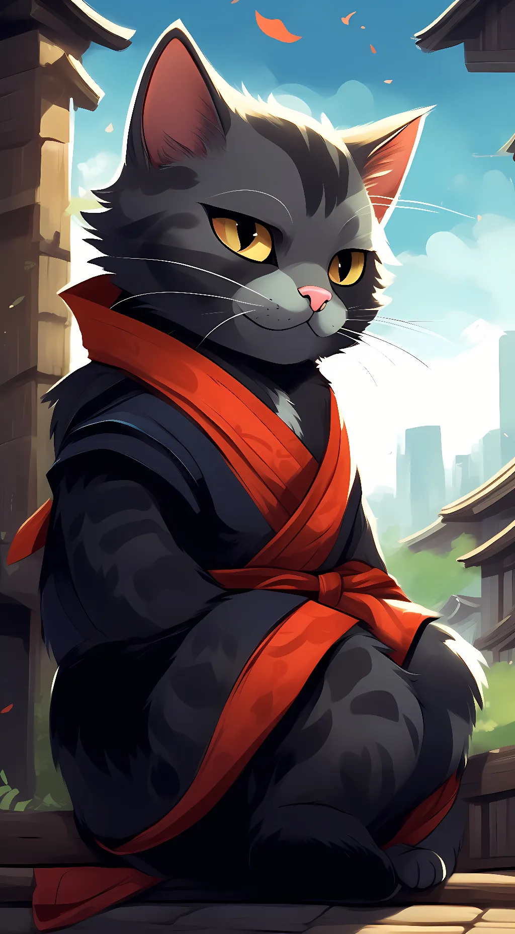 ai character: cat ninja  background