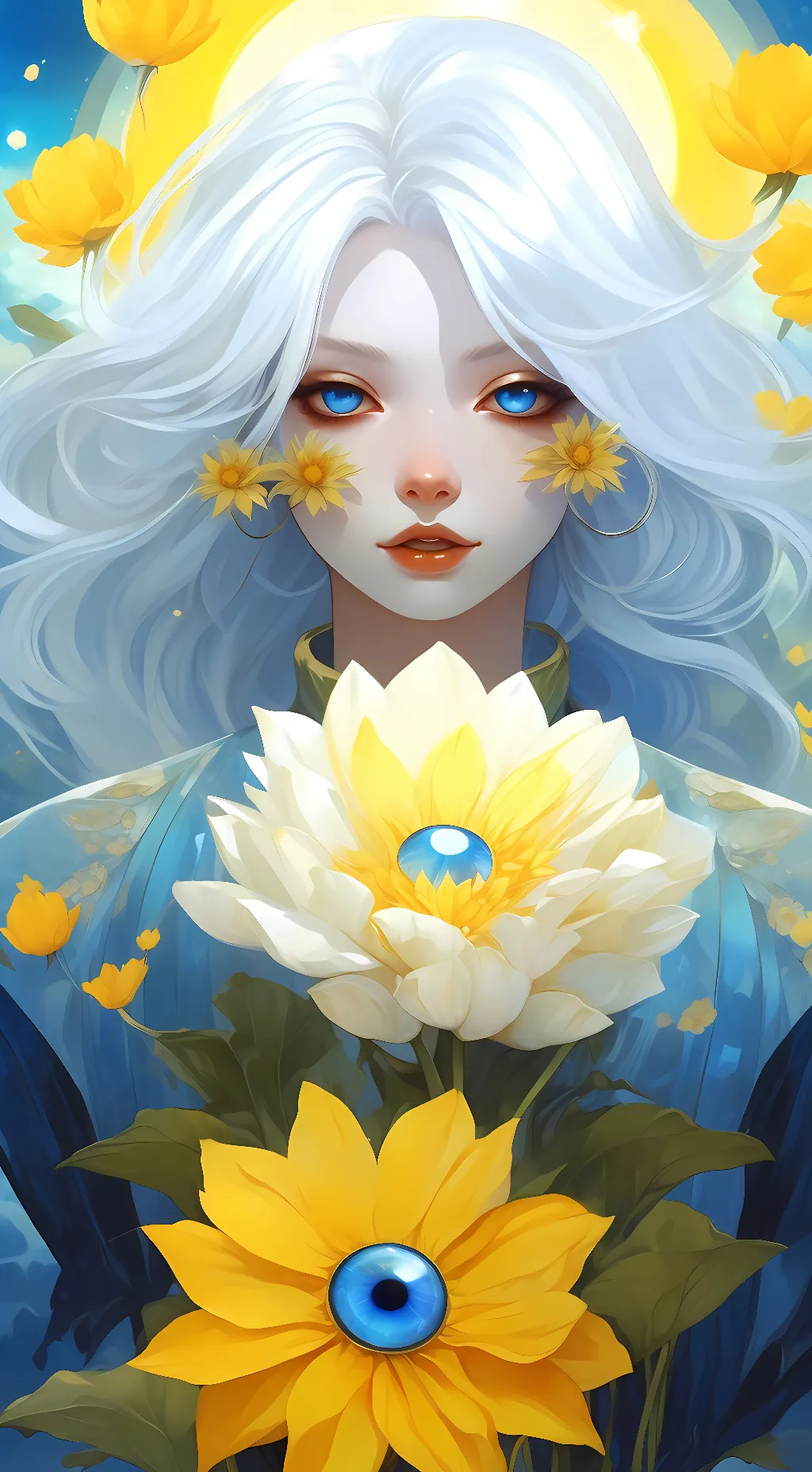 ai character: sun flower background