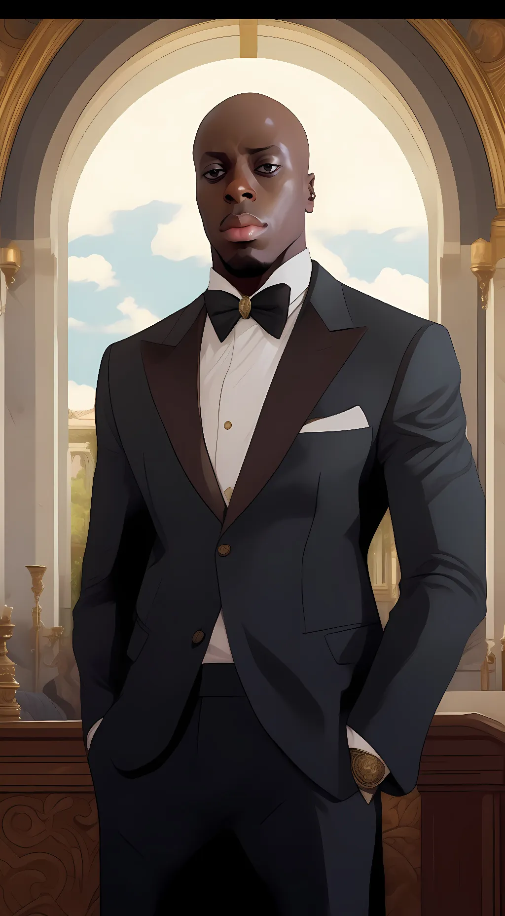 ai character: bald man background