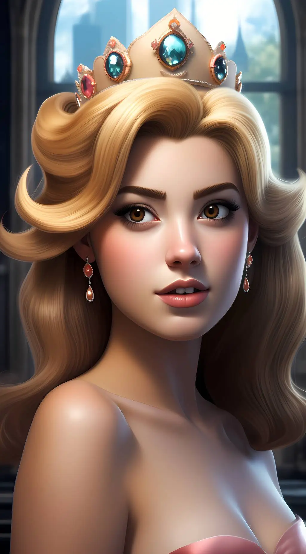 ai character: princess Peach  background