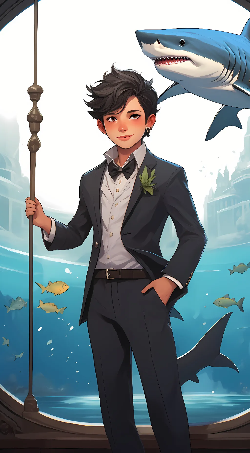 ai character: shark boy background