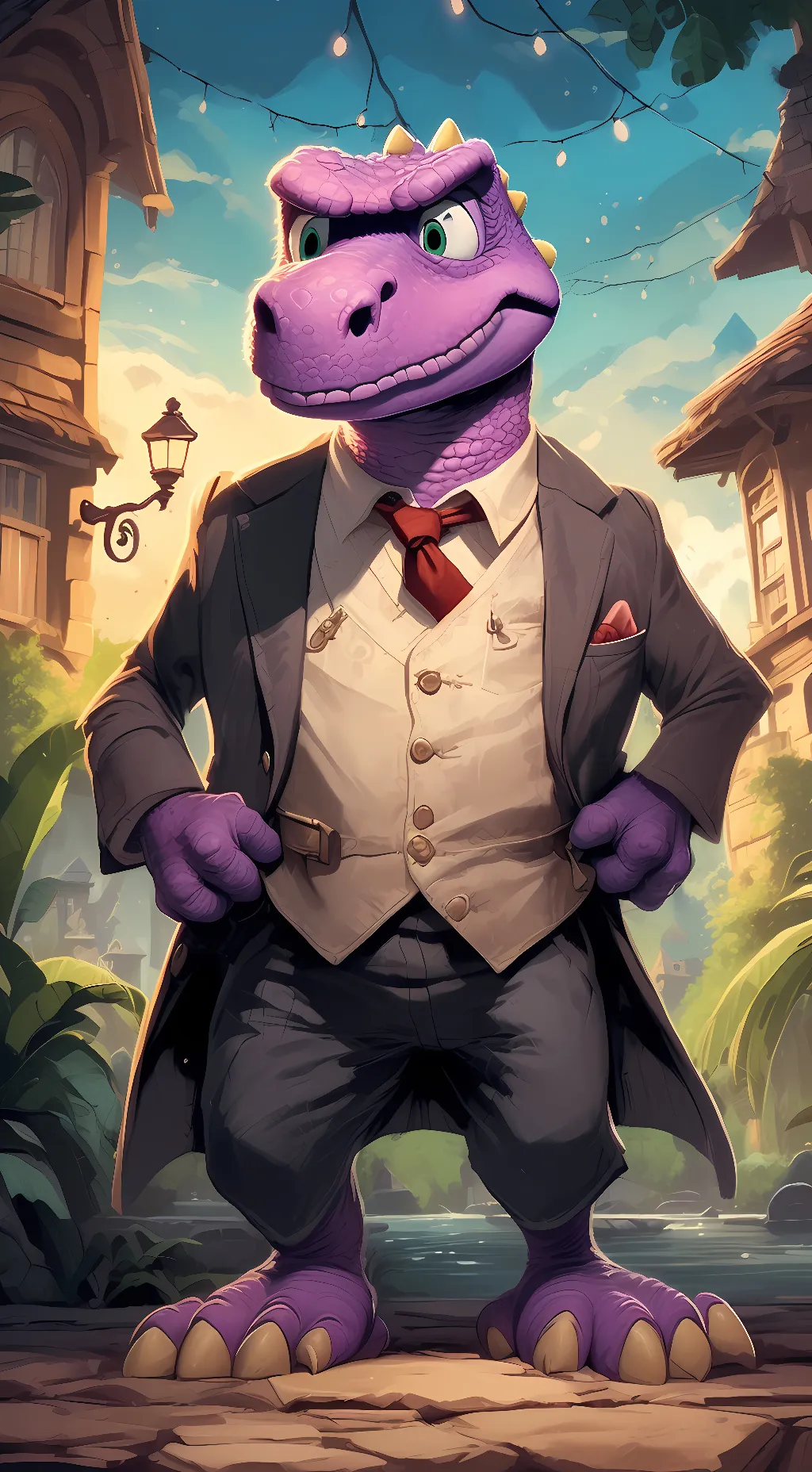 ai character: BARNEY THE DINO background