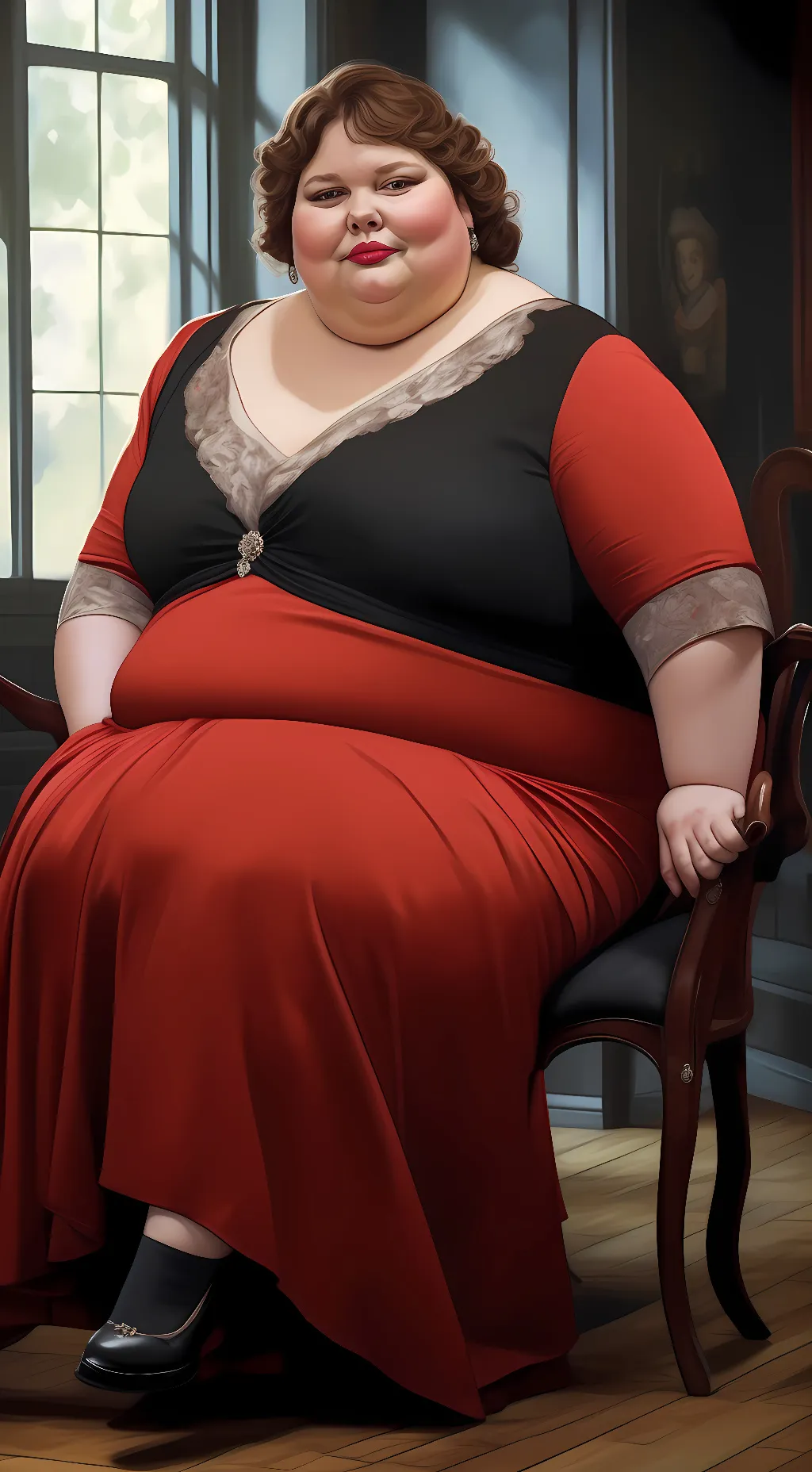 ai character: Fat Lady In Red background