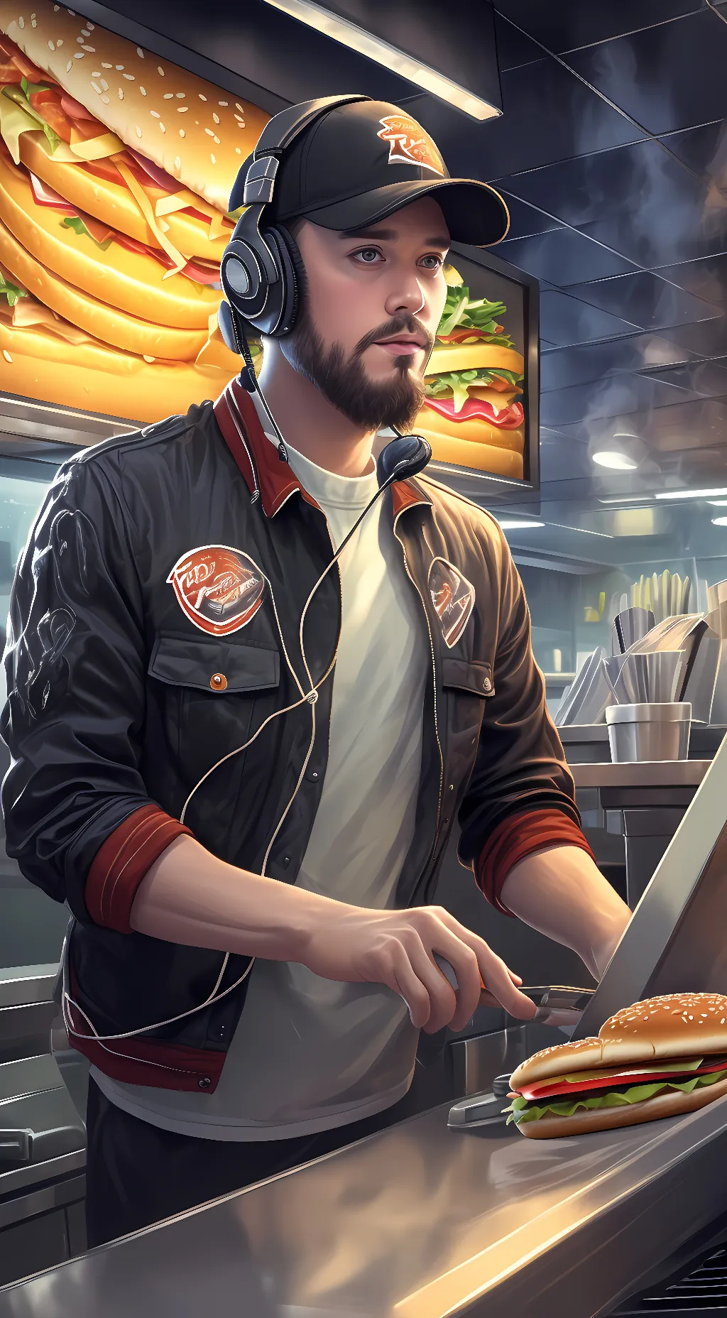 ai character: McDonalds worker background