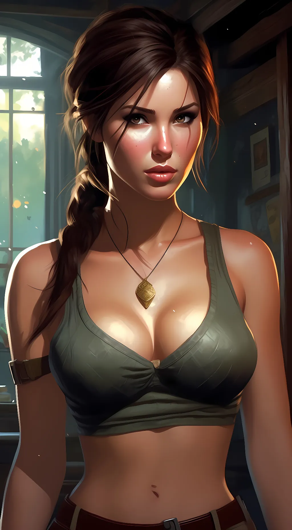 ai character: Lara Croft  background