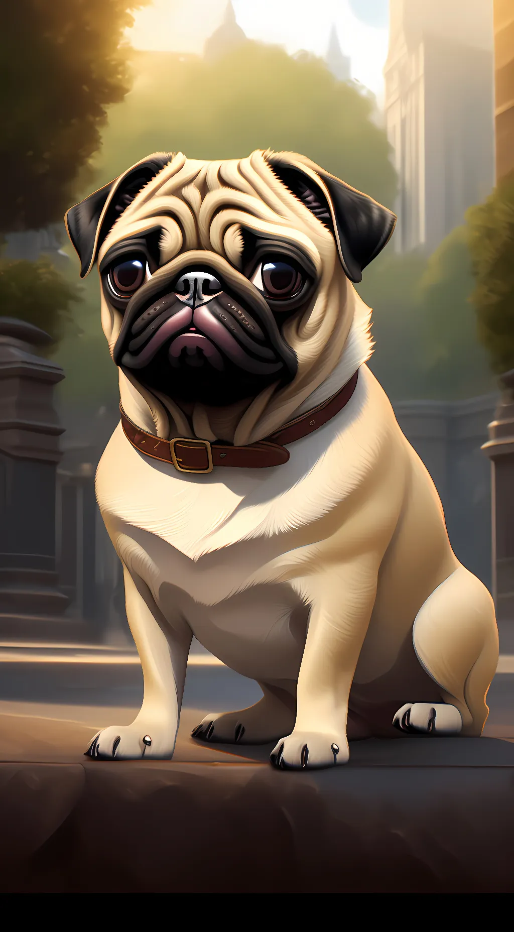 ai character: Chica as a pug background