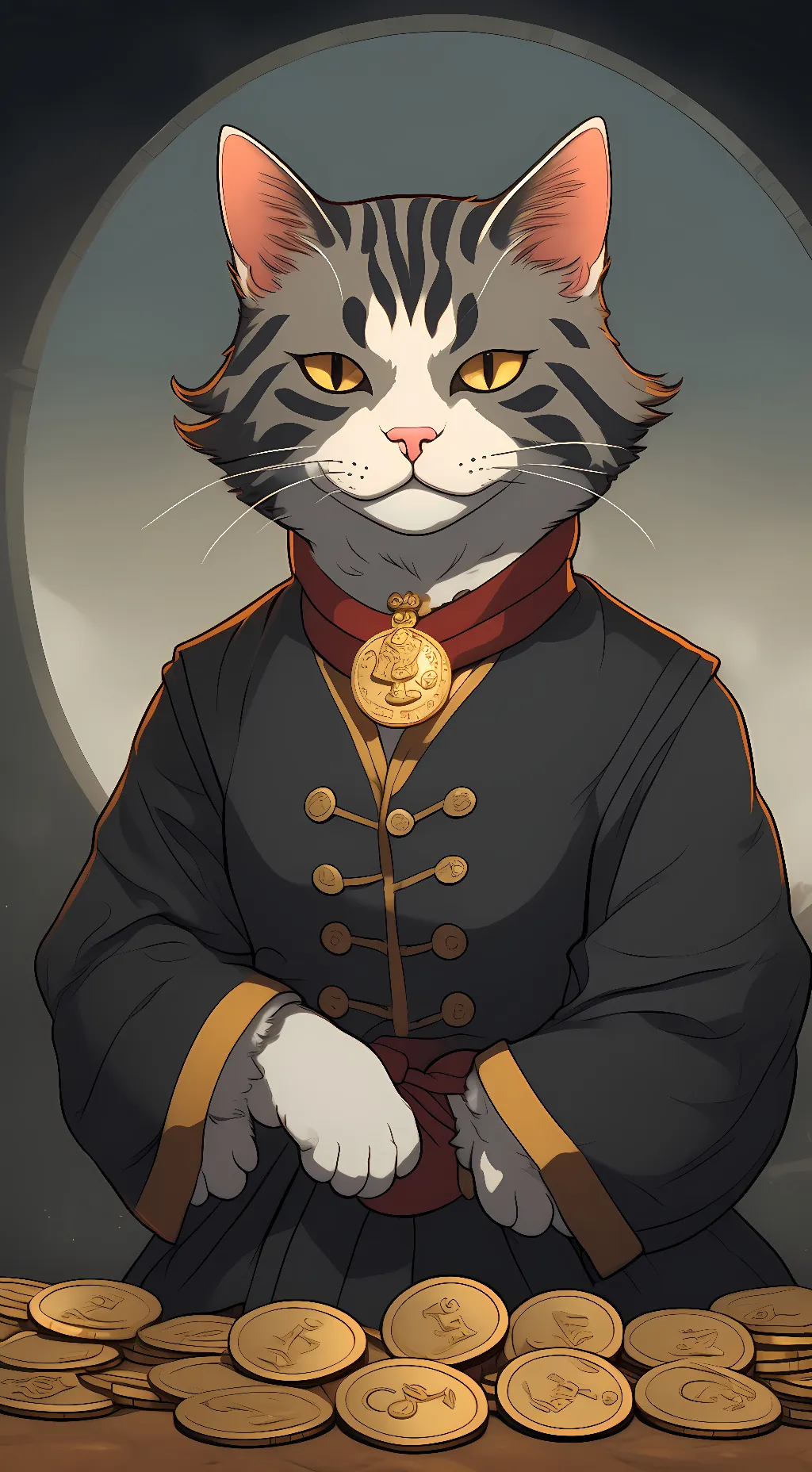 ai character: 4 doubloon cat background