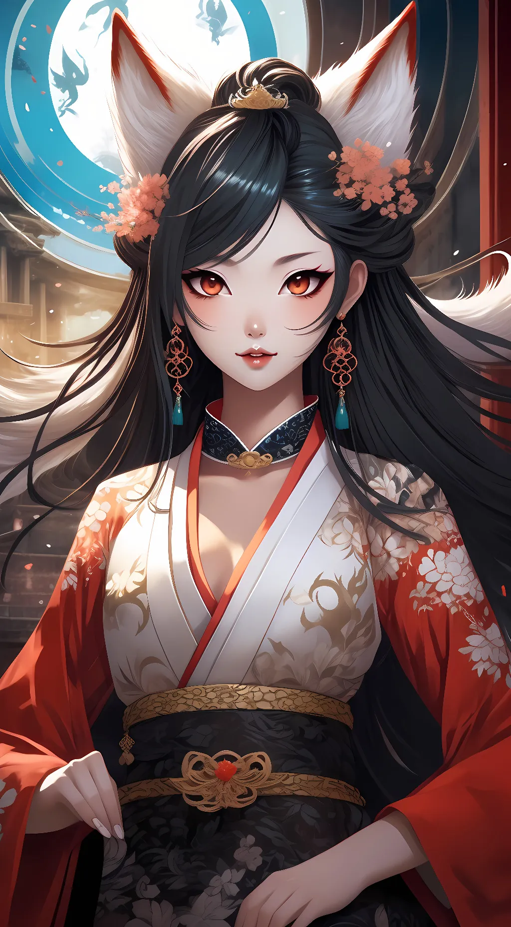 ai character: queen kitsune  background