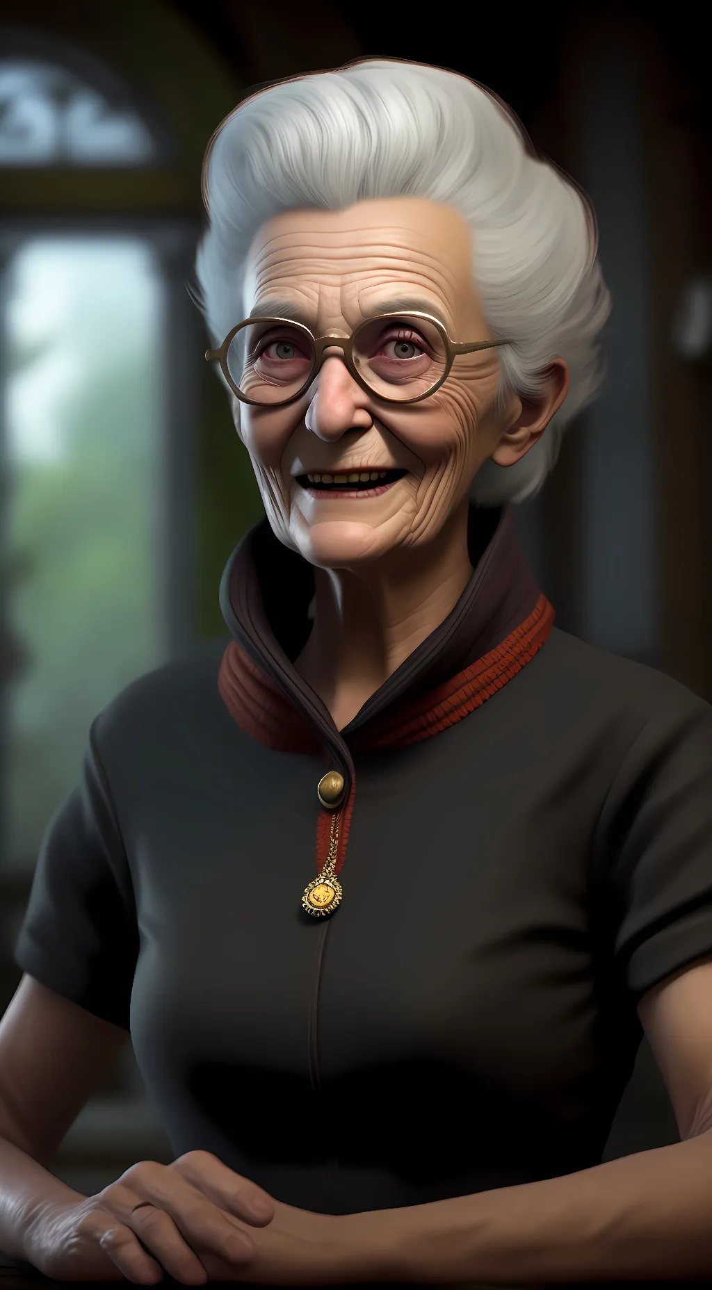 ai character: Granny horror background