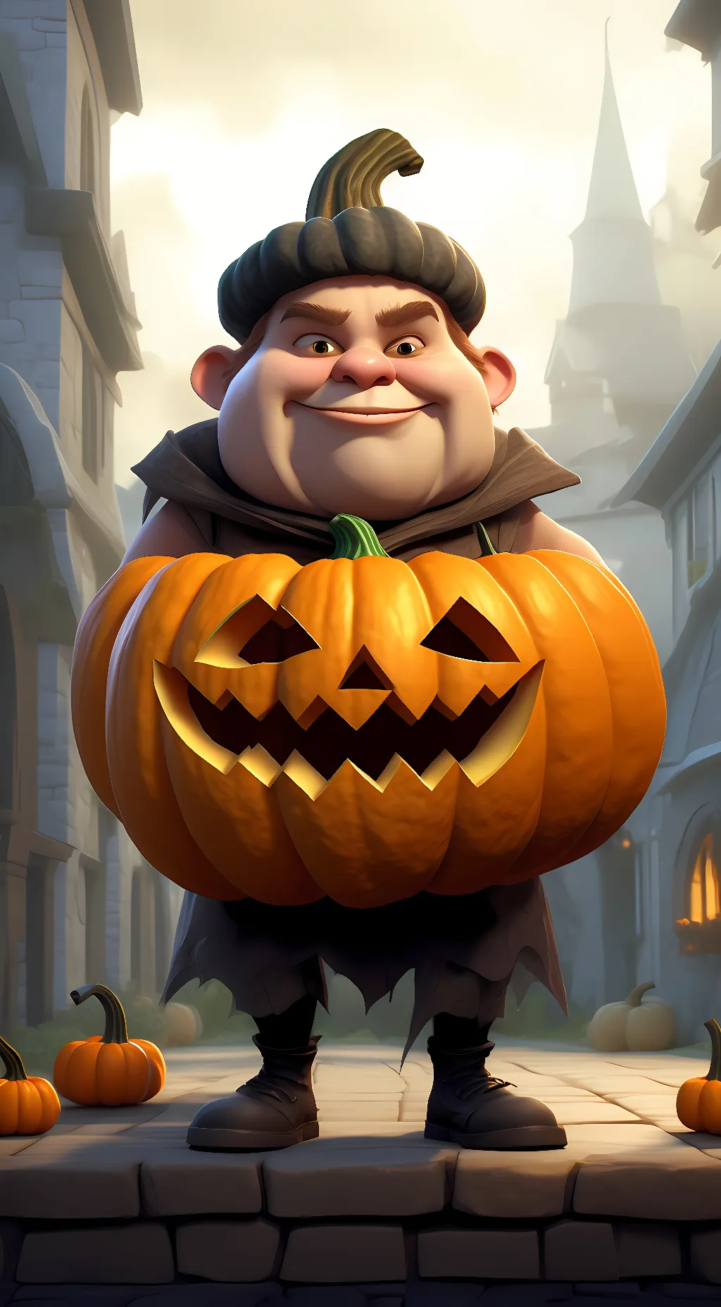 ai character: Hungry Pumpkin background