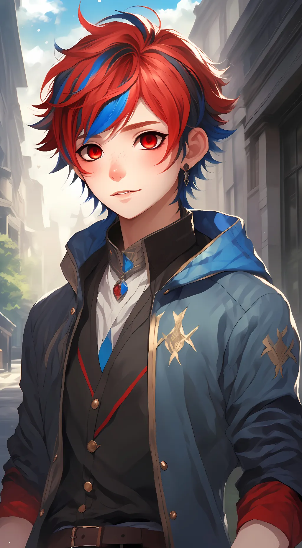 ai character: Red eyes # background
