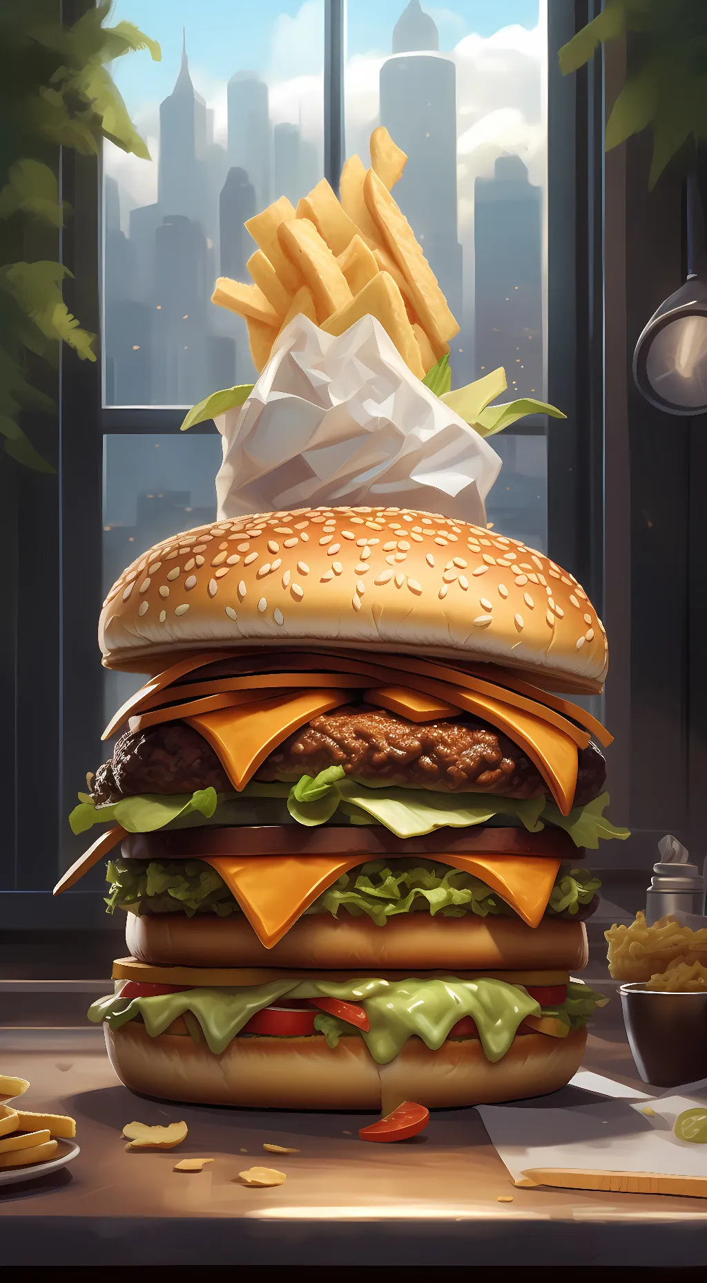 ai character: Homemade big Mac. background