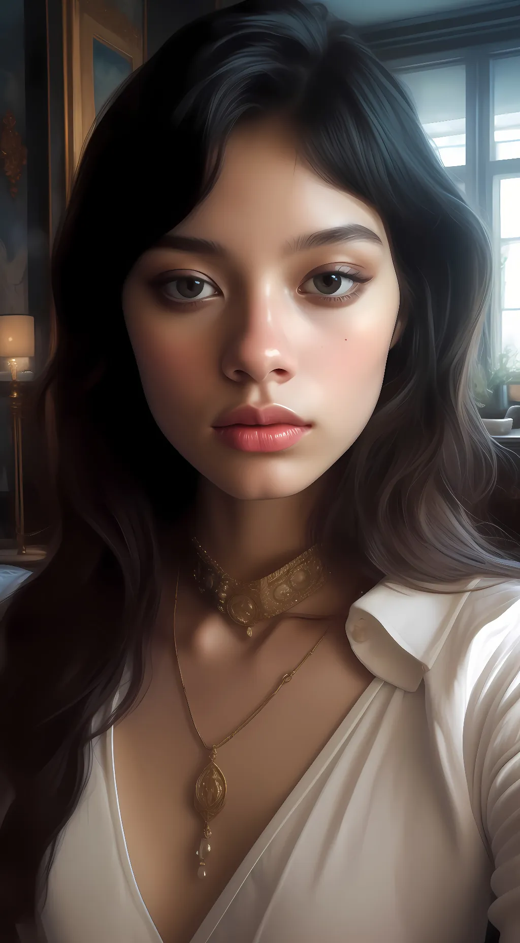 ai character: Genesis Rodriguez  background