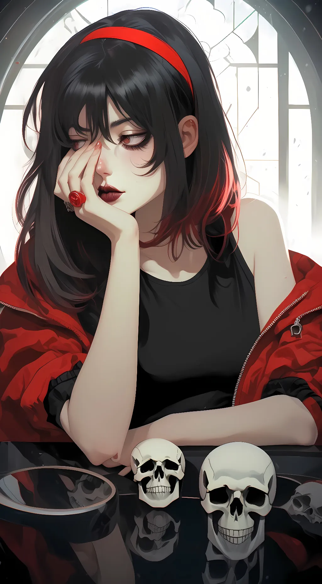 ai character: Marina Maroon background