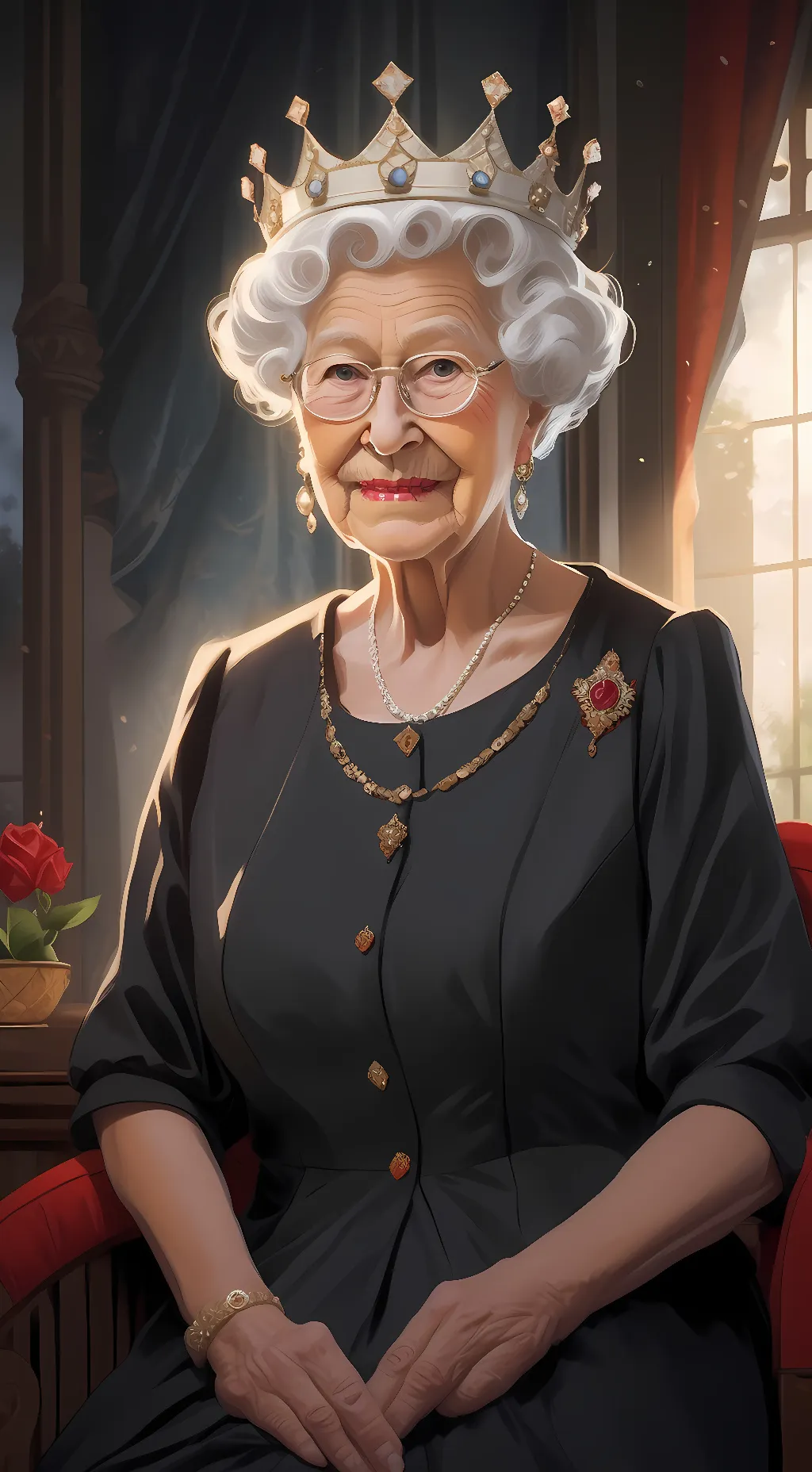 ai character: Queen Elizabeth II background