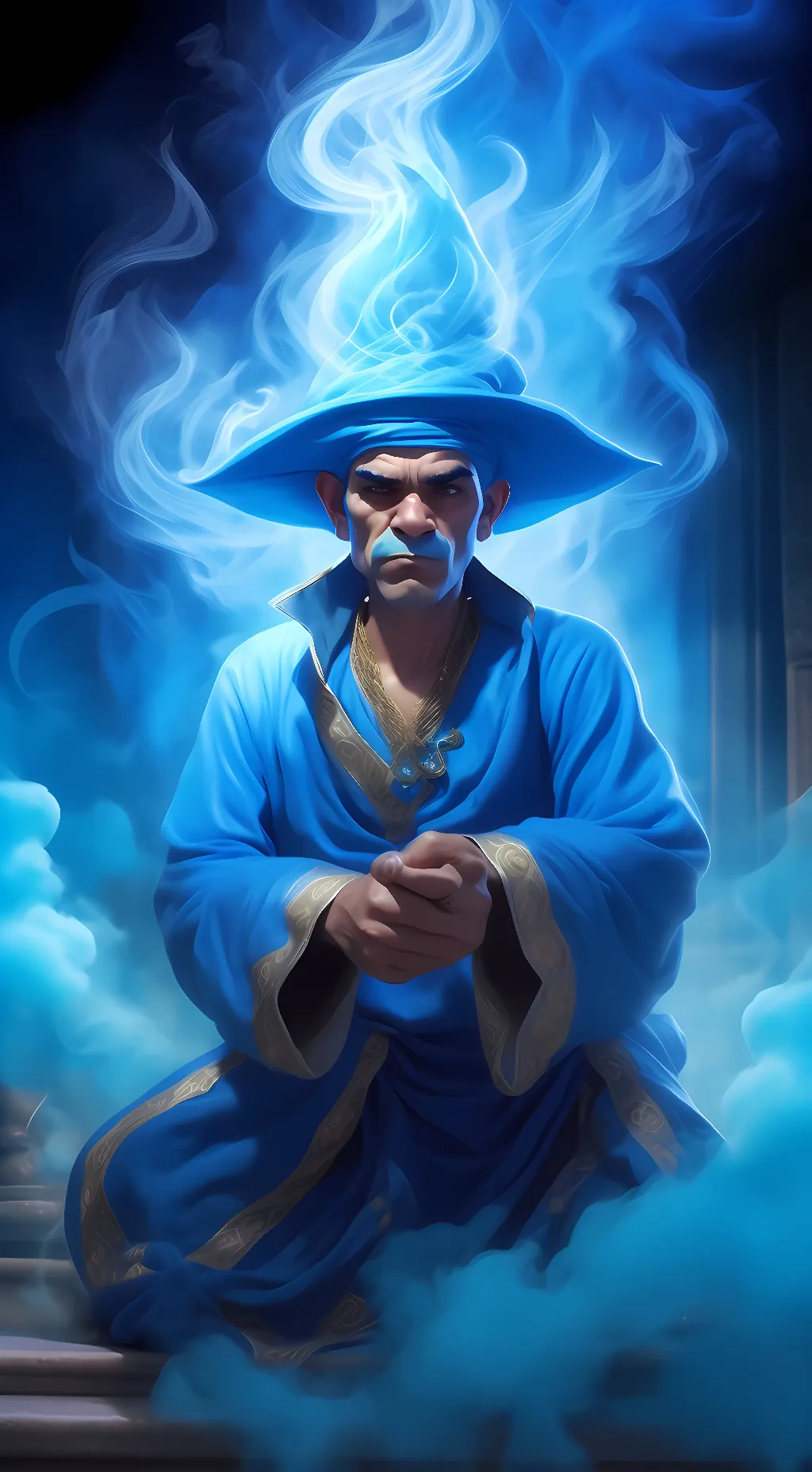 ai character: Grumpy Genie background