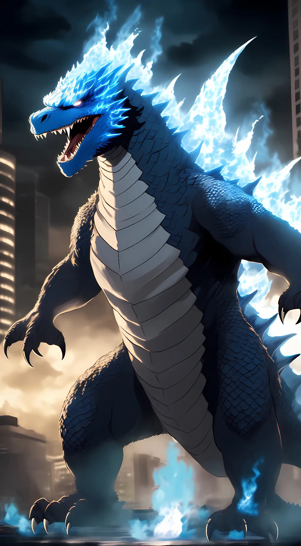ai character: GMK Godzilla  background